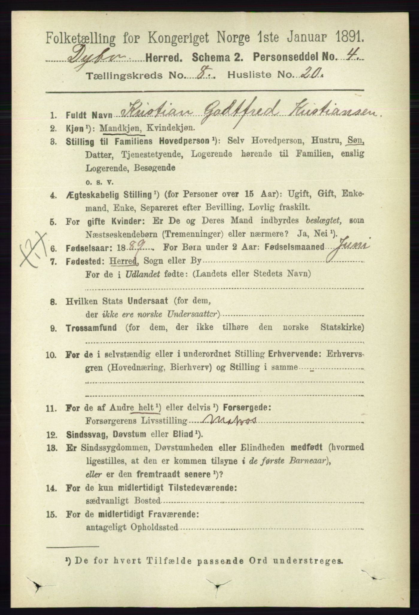 RA, 1891 census for 0915 Dypvåg, 1891, p. 2840