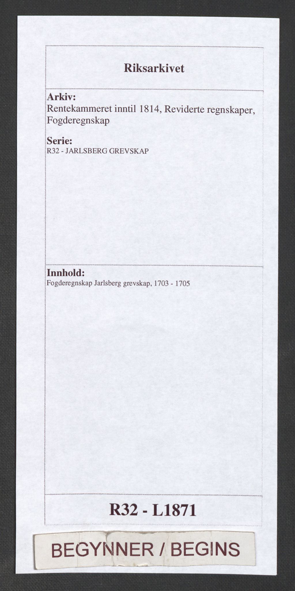 Rentekammeret inntil 1814, Reviderte regnskaper, Fogderegnskap, AV/RA-EA-4092/R32/L1871: Fogderegnskap Jarlsberg grevskap, 1703-1705, p. 1