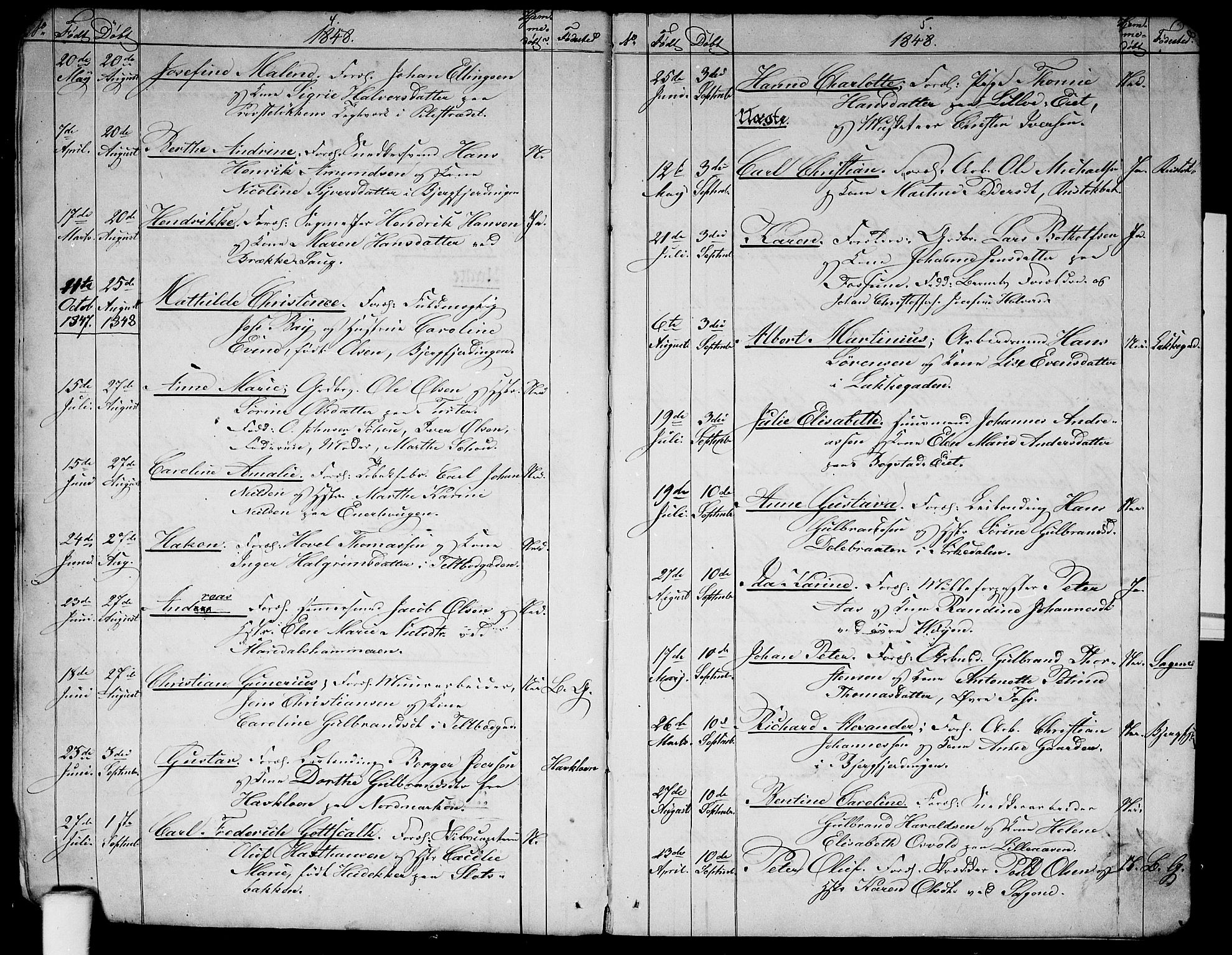 Aker prestekontor kirkebøker, SAO/A-10861/G/L0009: Parish register (copy) no. 9, 1848-1852, p. 4-5