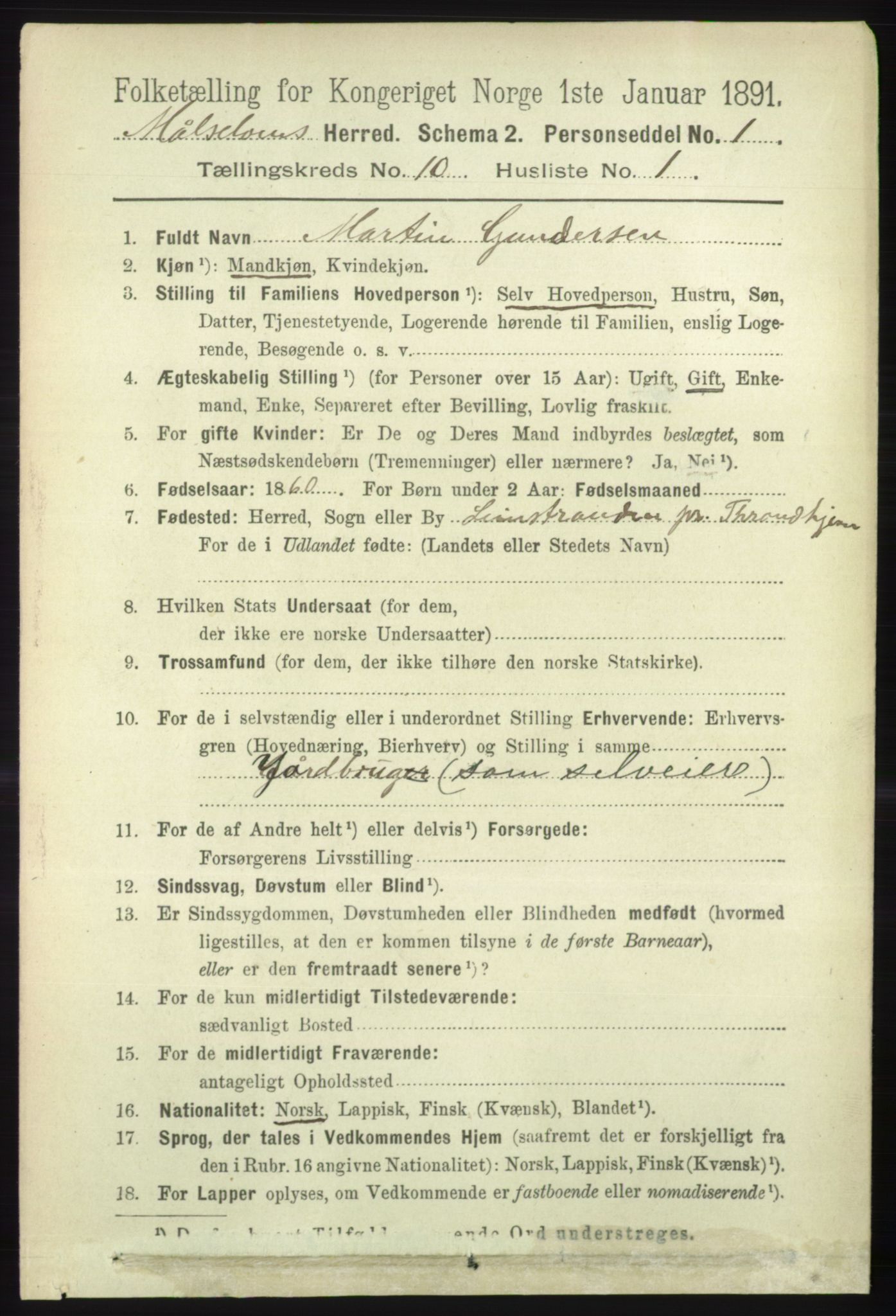 RA, 1891 census for 1924 Målselv, 1891, p. 2985