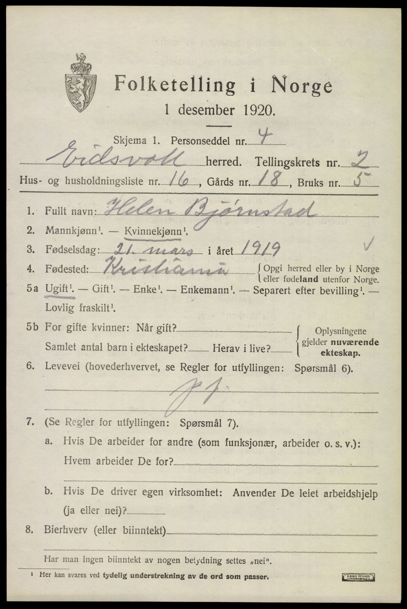SAO, 1920 census for Eidsvoll, 1920, p. 6793