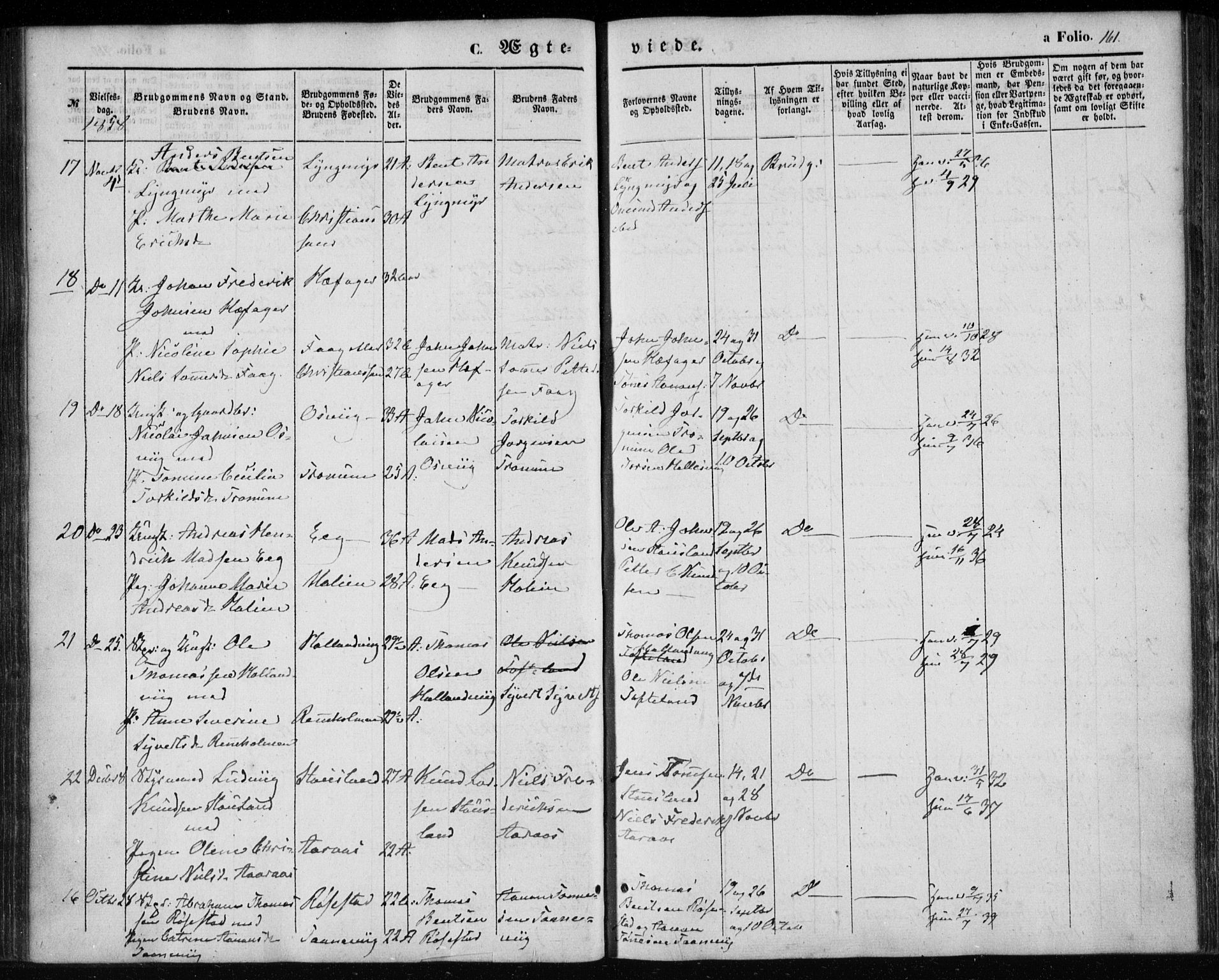 Søgne sokneprestkontor, SAK/1111-0037/F/Fa/Fab/L0010: Parish register (official) no. A 10, 1853-1869, p. 161