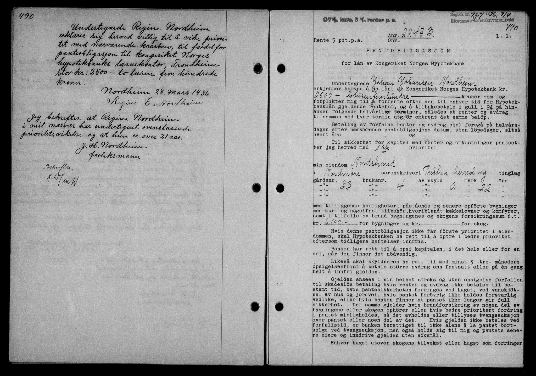 Nordmøre sorenskriveri, AV/SAT-A-4132/1/2/2Ca/L0087: Mortgage book no. 77, 1935-1936, Deed date: 03.04.1936