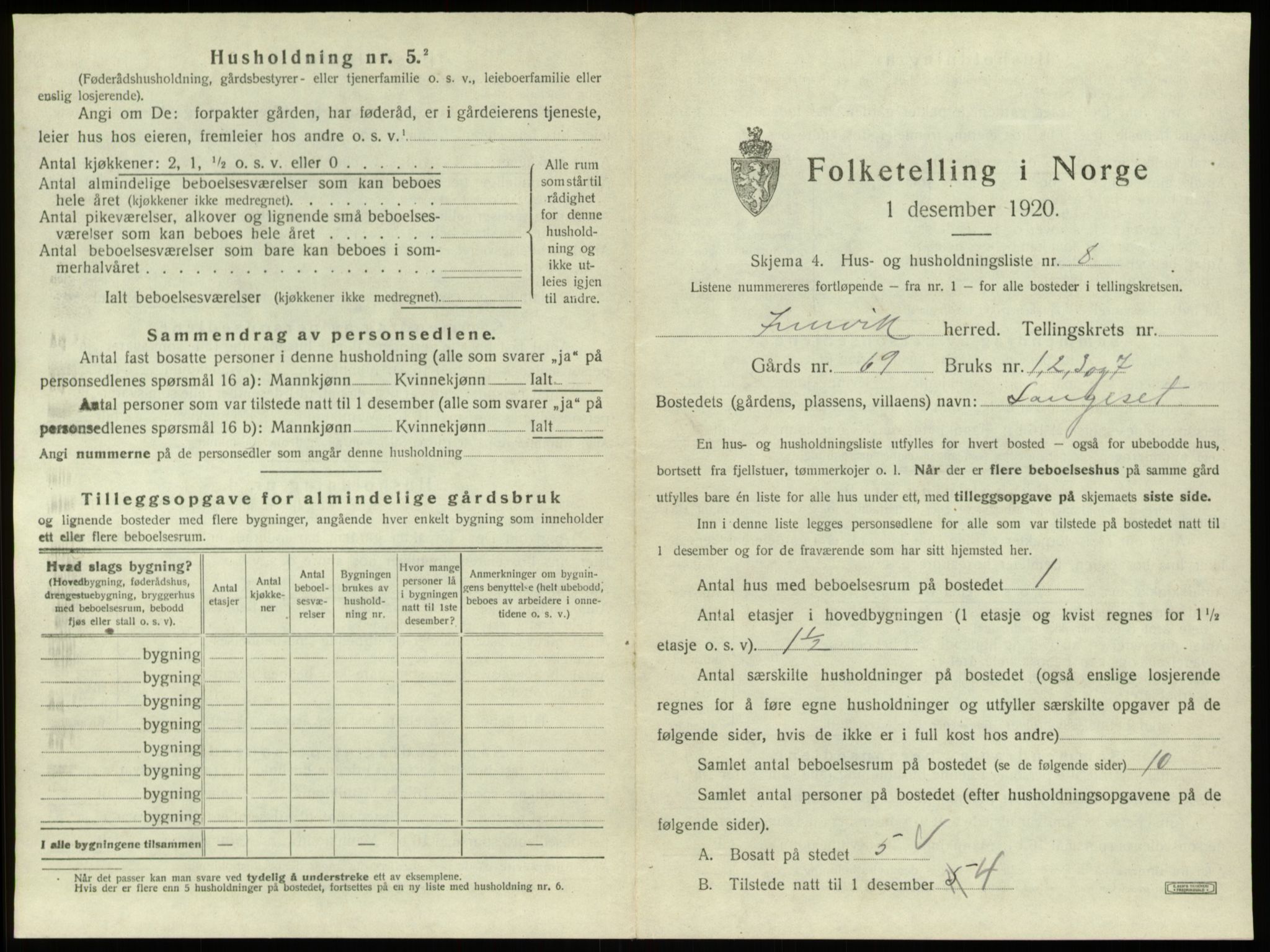 SAB, 1920 census for Innvik, 1920, p. 382