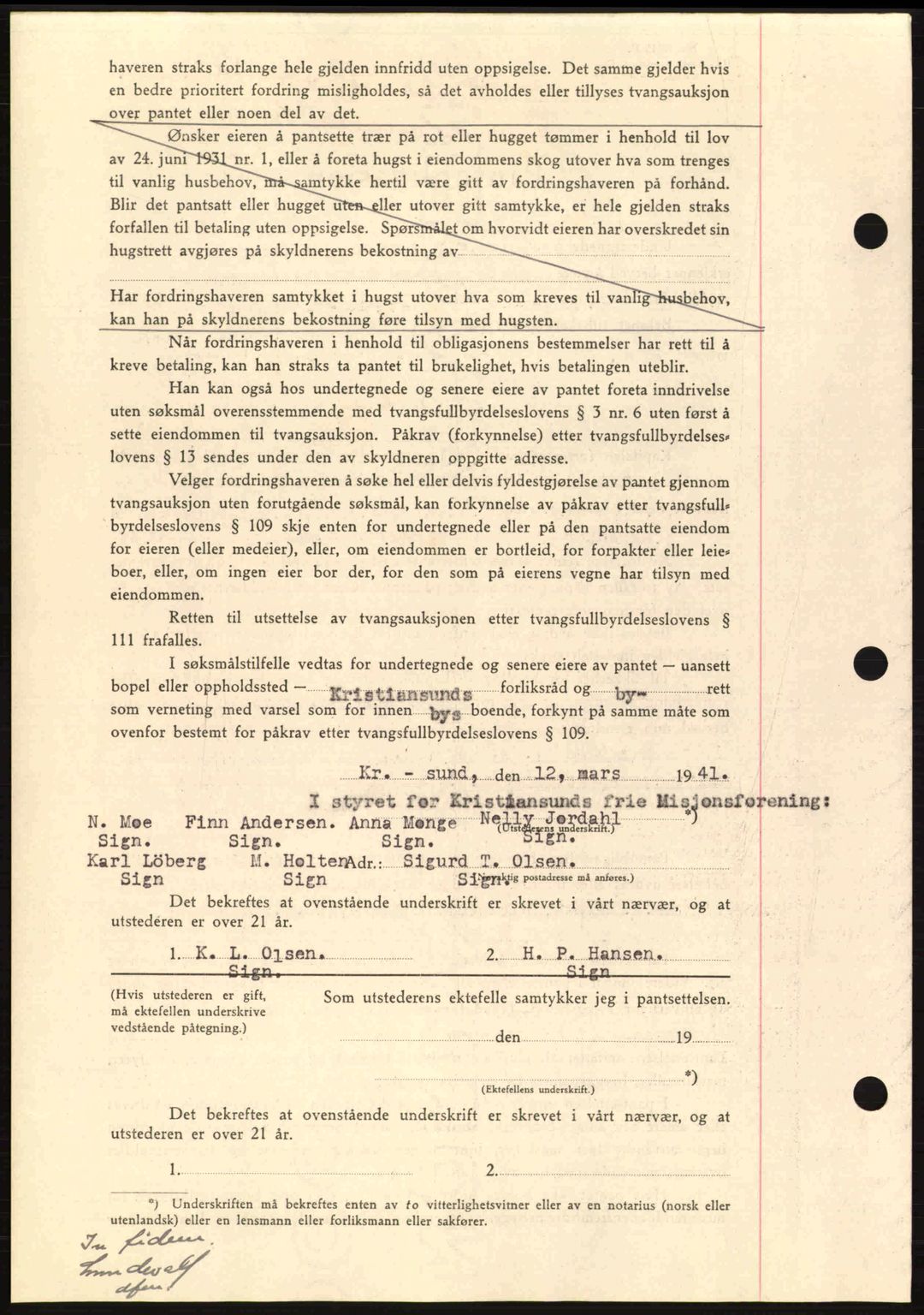 Kristiansund byfogd, AV/SAT-A-4587/A/27: Mortgage book no. 33, 1939-1941, Diary no: : 187/1941