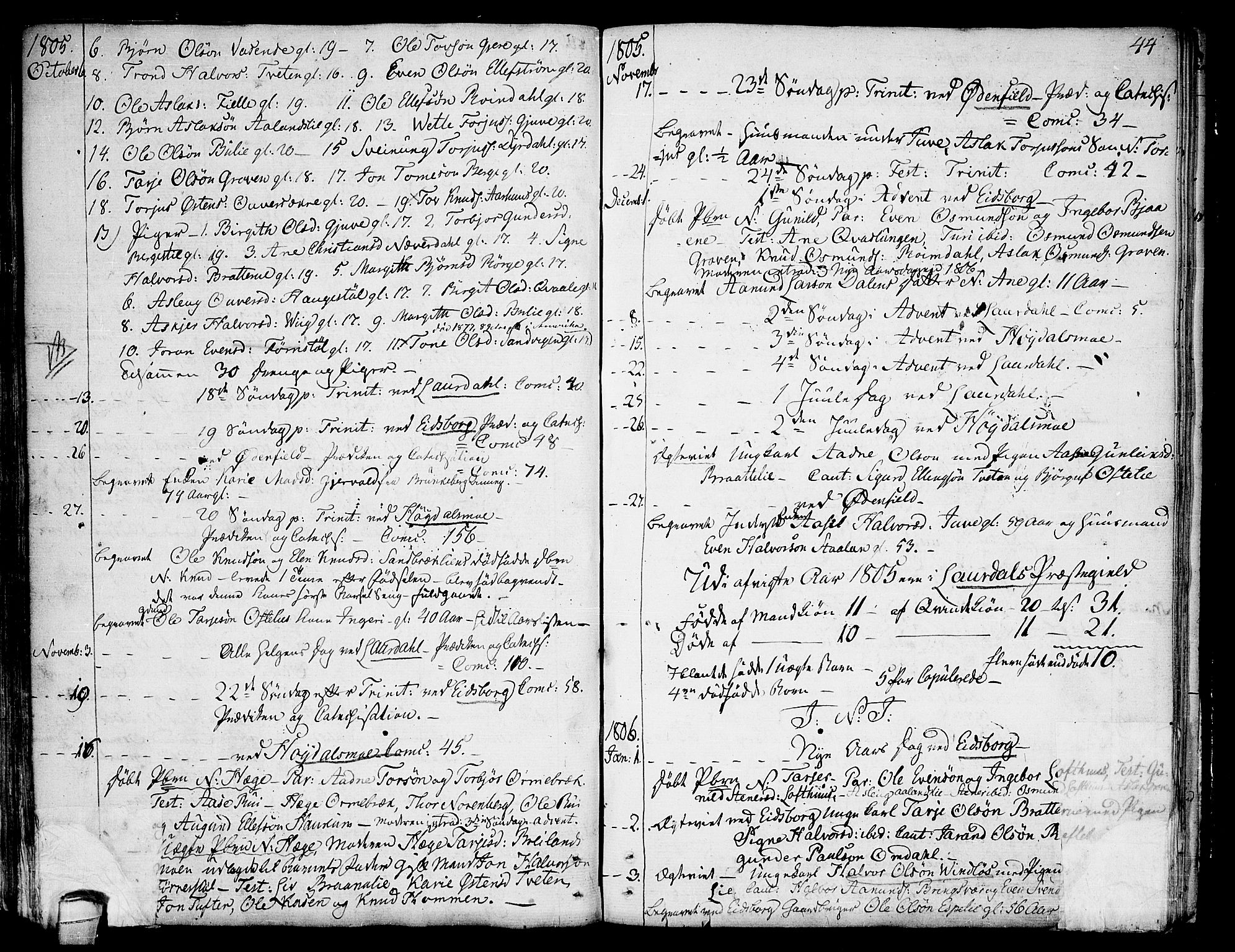 Lårdal kirkebøker, SAKO/A-284/F/Fa/L0004: Parish register (official) no. I 4, 1790-1814, p. 44