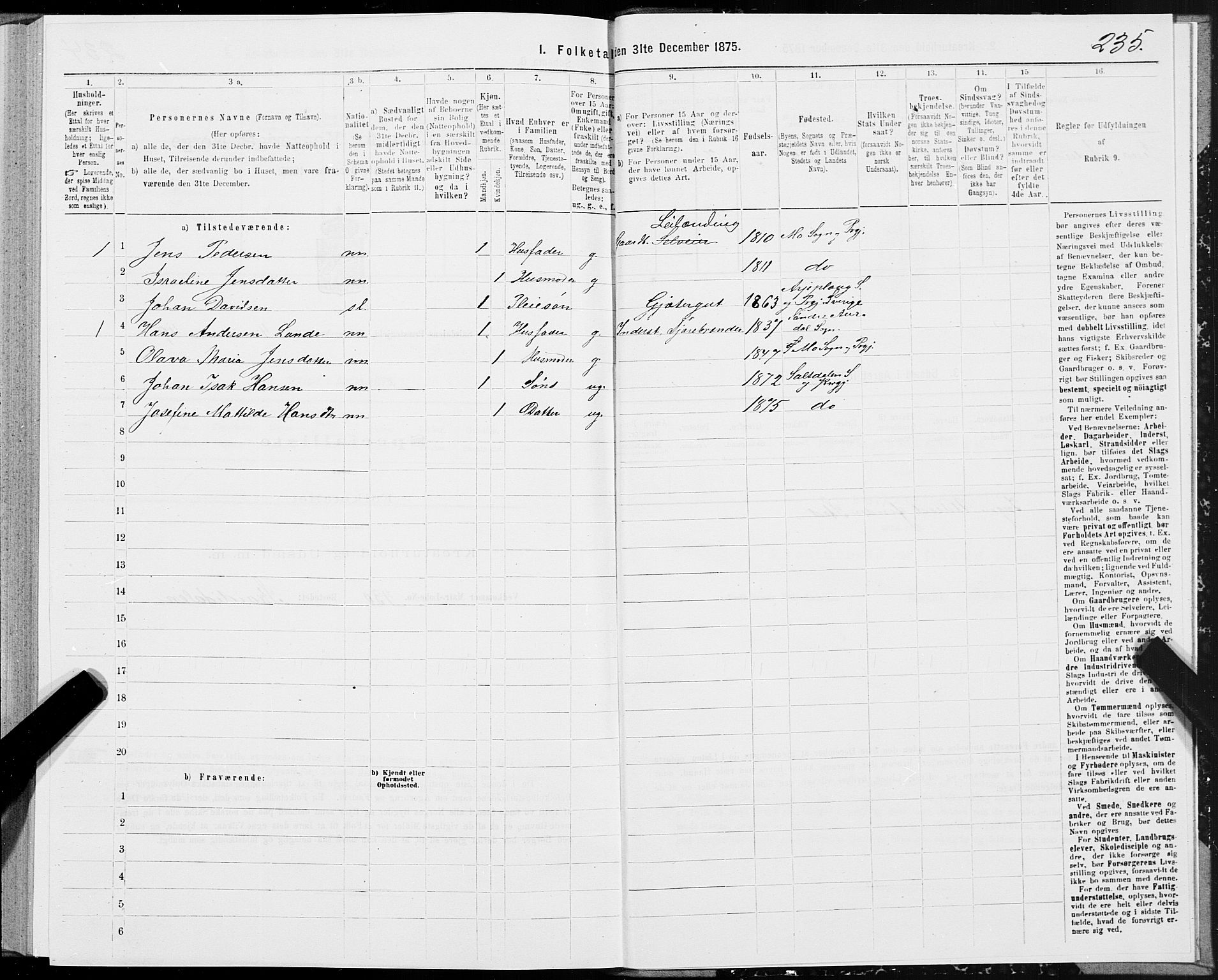SAT, 1875 census for 1840P Saltdal, 1875, p. 2235