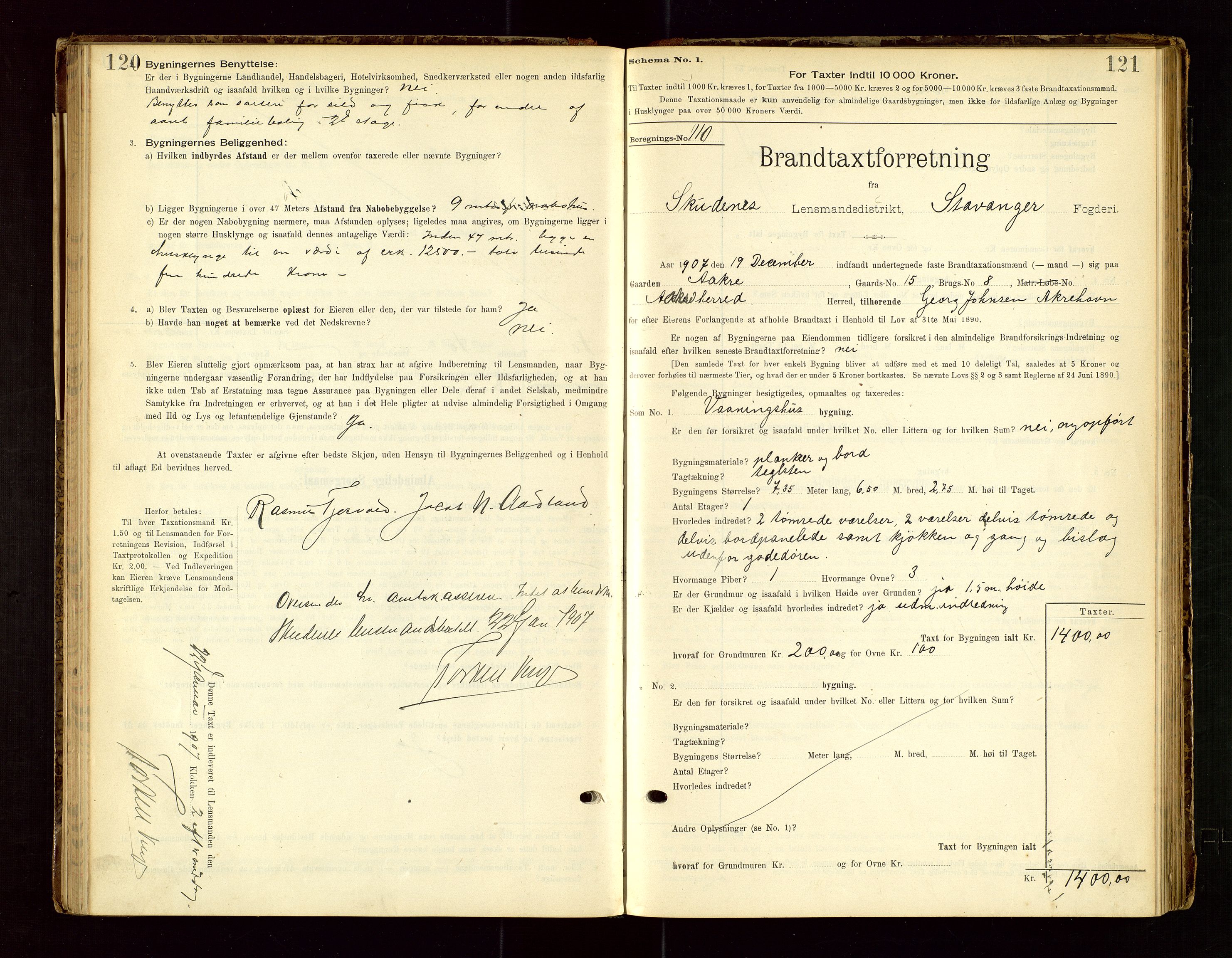 Skudenes lensmannskontor, SAST/A-100444/Gob/L0001: "Brandtaxationsprotokoll", 1895-1924, p. 120-121