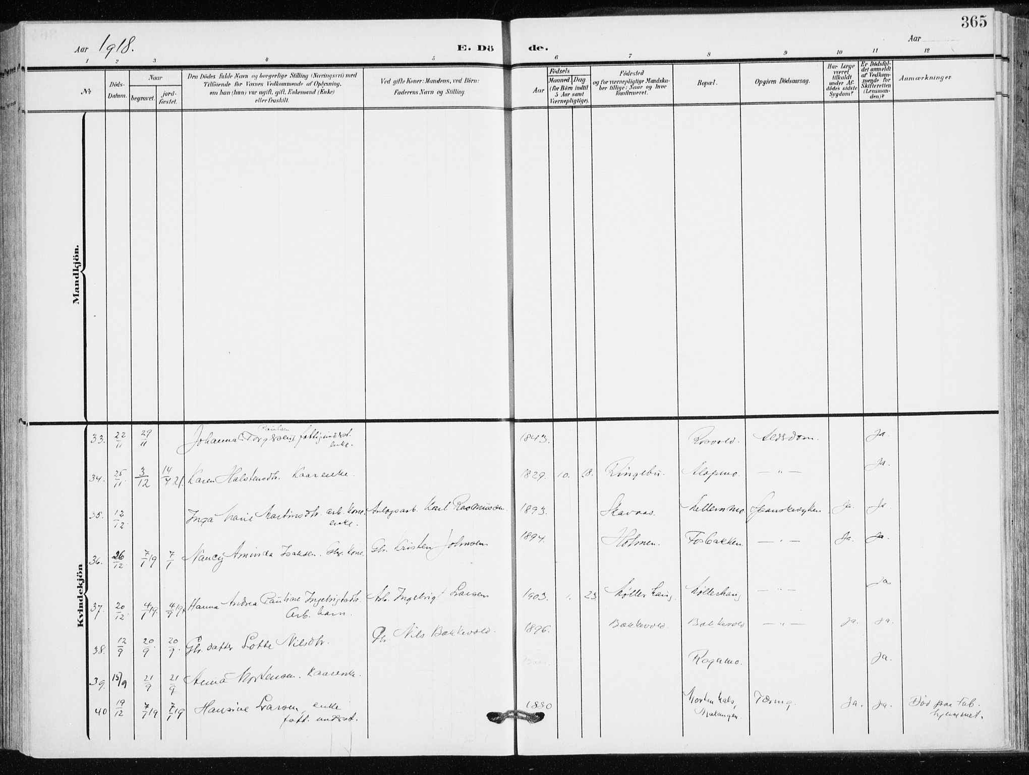 Målselv sokneprestembete, AV/SATØ-S-1311/G/Ga/Gaa/L0011kirke: Parish register (official) no. 11, 1904-1918, p. 365