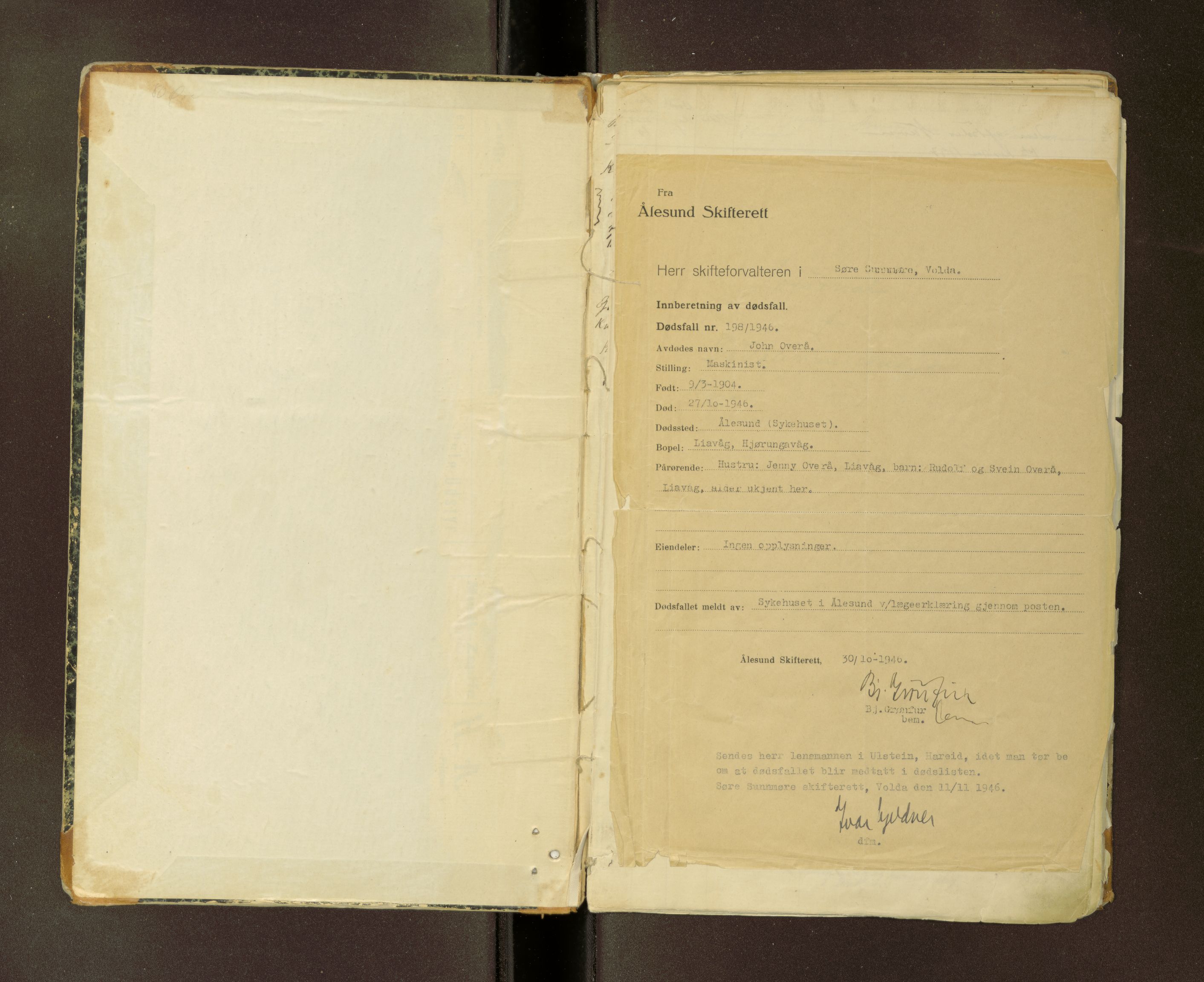 Ulstein og Hareid lensmannskontor, AV/SAT-A-5668/2/2/L0007: Dødsfallprotokoll, 1897-1932
