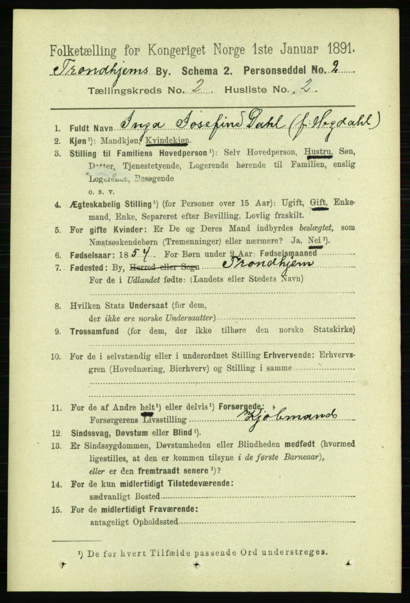 RA, 1891 census for 1601 Trondheim, 1891, p. 3168