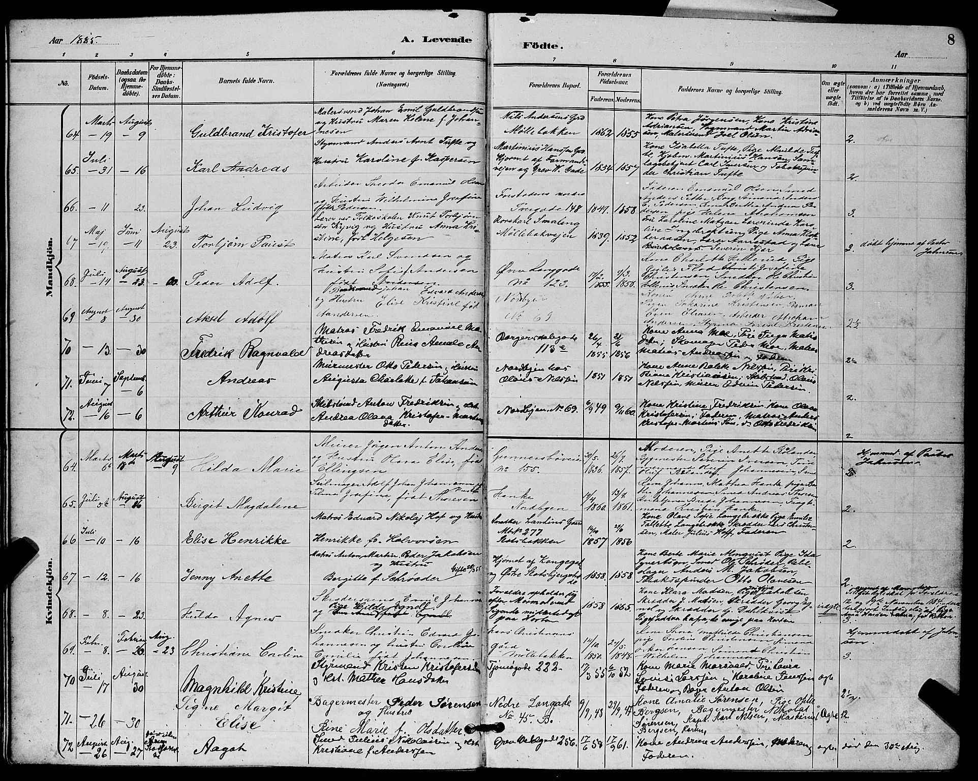 Tønsberg kirkebøker, AV/SAKO-A-330/G/Ga/L0006: Parish register (copy) no. 6, 1885-1895, p. 8