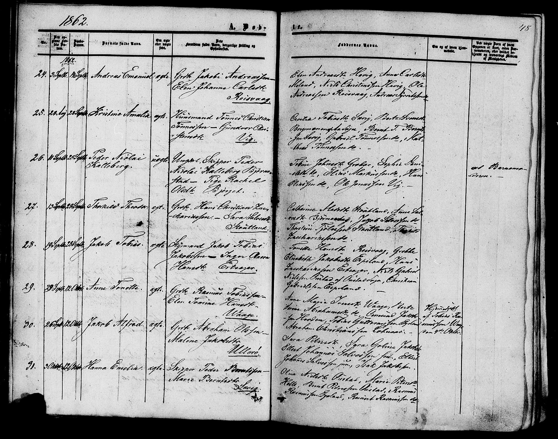 Herad sokneprestkontor, SAK/1111-0018/F/Fa/Fab/L0004: Parish register (official) no. A 4, 1853-1885, p. 48