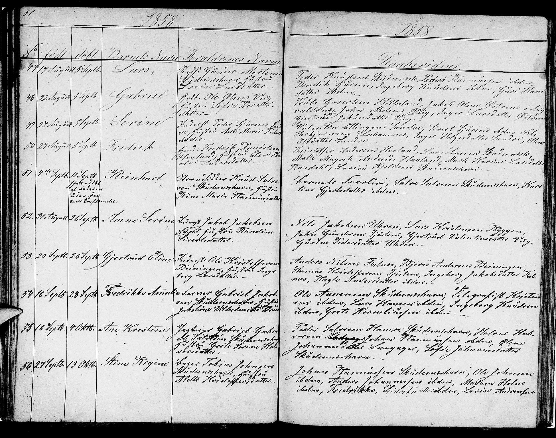 Skudenes sokneprestkontor, AV/SAST-A -101849/H/Ha/Hab/L0001: Parish register (copy) no. B 1, 1848-1864, p. 51