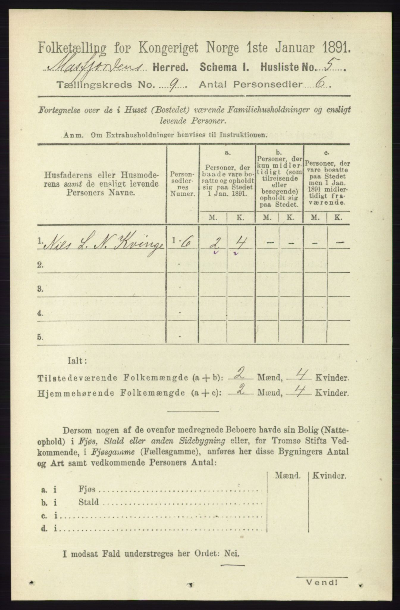 RA, 1891 census for 1266 Masfjorden, 1891, p. 1695