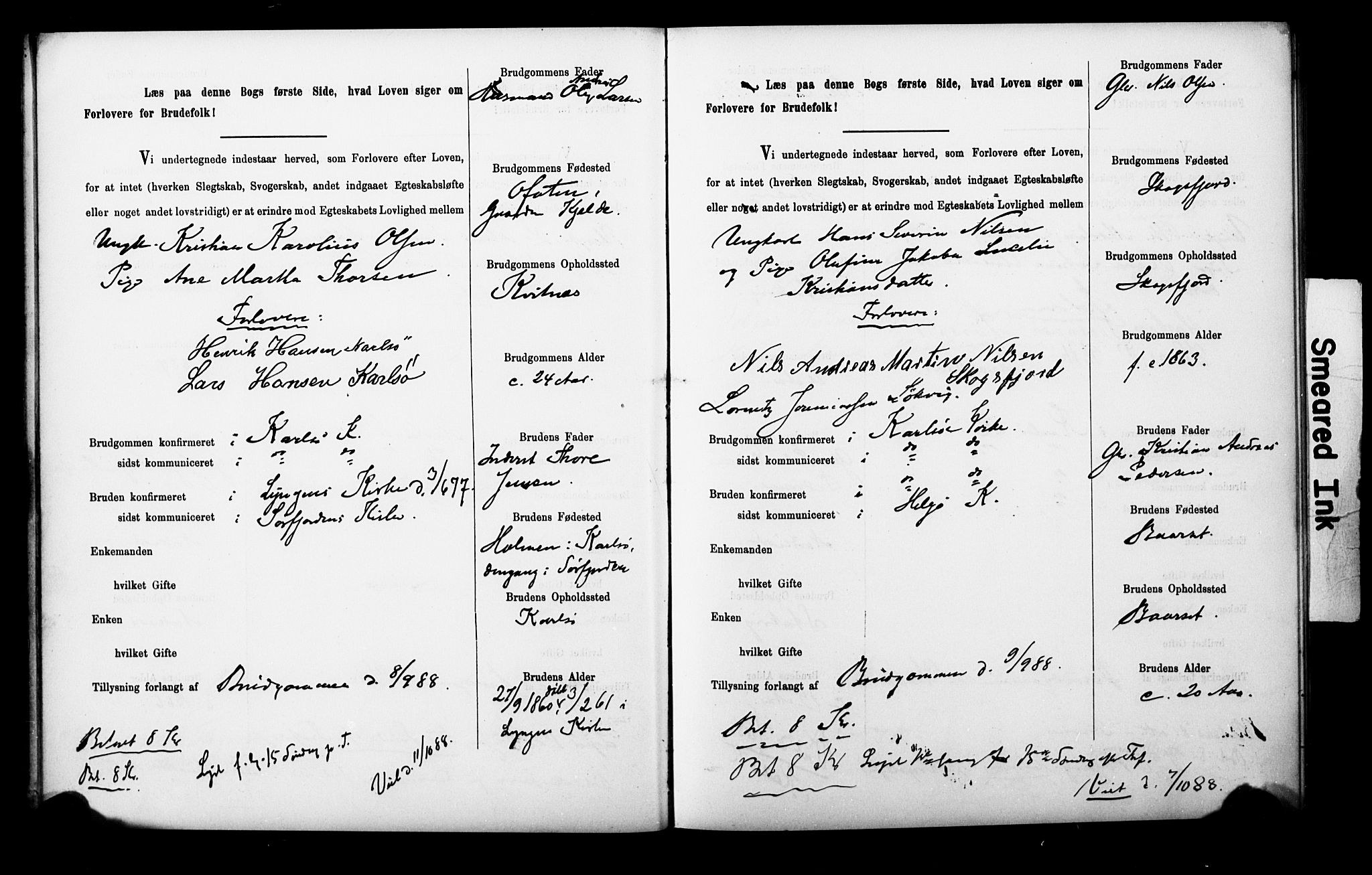 Uten arkivreferanse**, SAT/-: Banns register no. 1 /1 (Trøgstad), 1886-1891