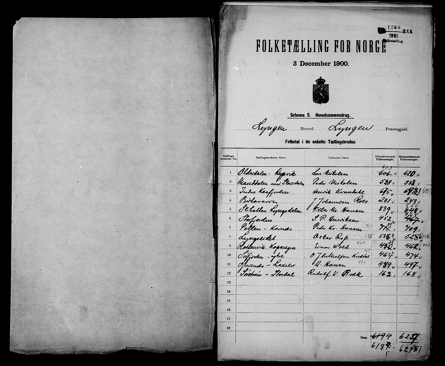 SATØ, 1900 census for Lyngen, 1900, p. 2