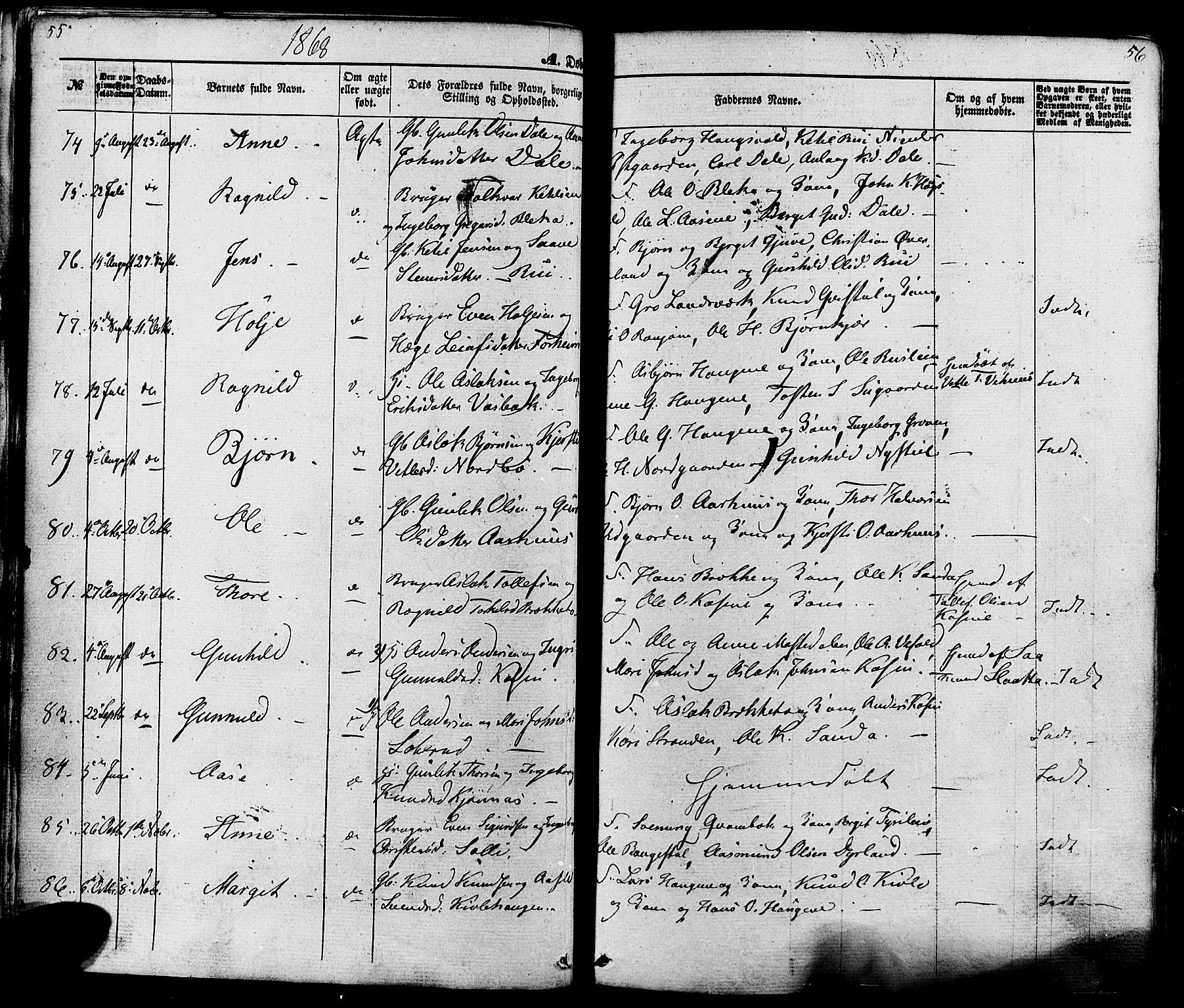 Seljord kirkebøker, AV/SAKO-A-20/F/Fa/L0013: Parish register (official) no. I 13, 1866-1876, p. 55-56