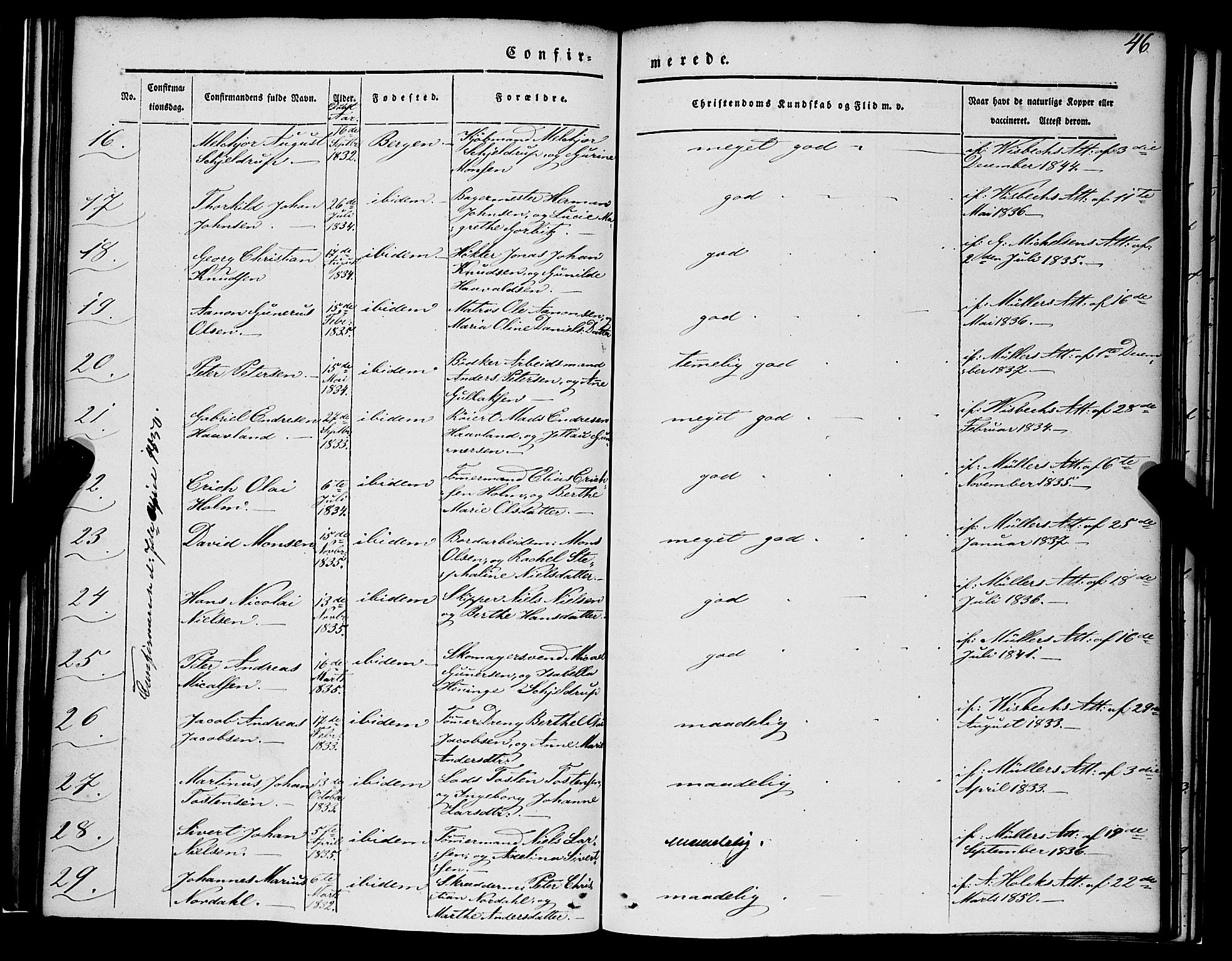 Nykirken Sokneprestembete, SAB/A-77101/H/Haa/L0022: Parish register (official) no. C 1, 1840-1851, p. 46