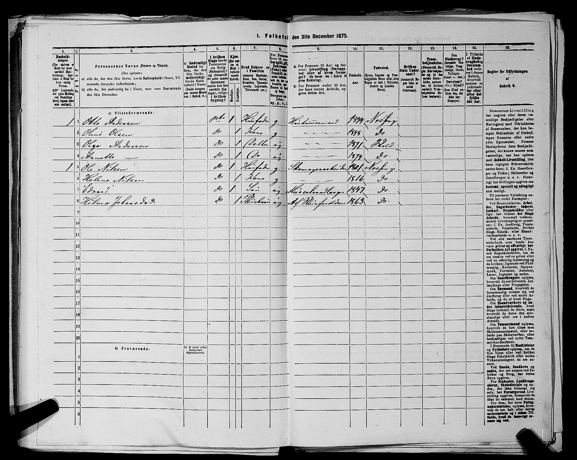 RA, 1875 census for 0101P Fredrikshald, 1875, p. 278