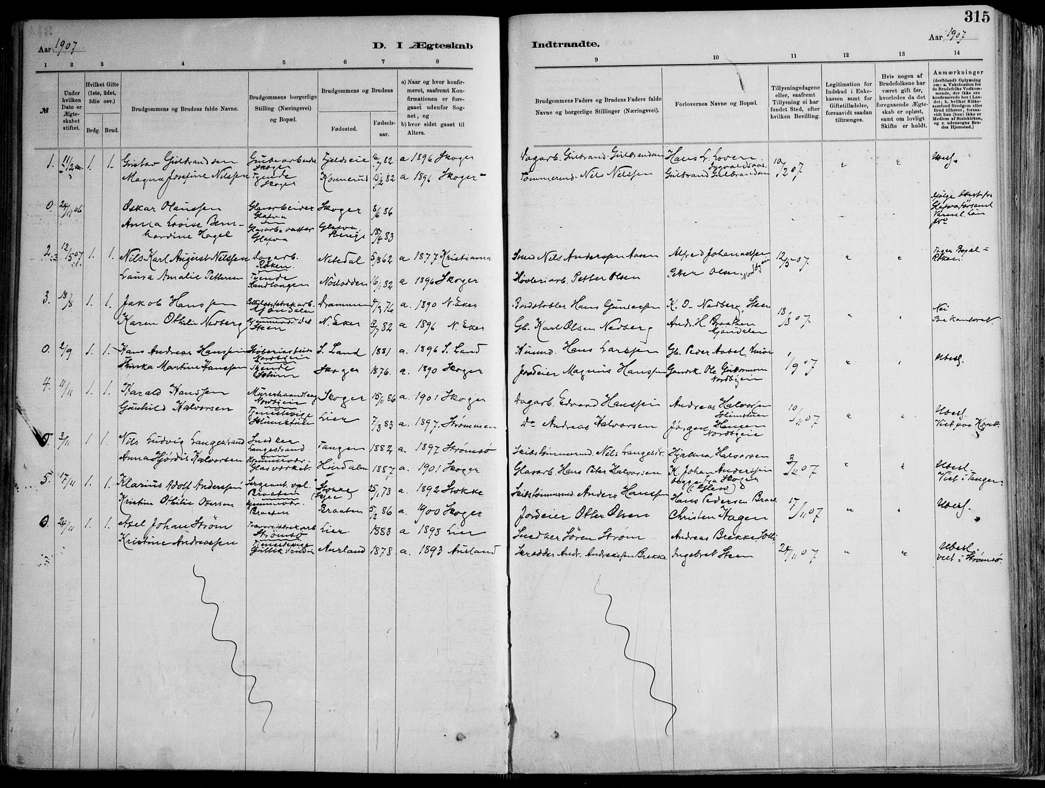 Skoger kirkebøker, AV/SAKO-A-59/F/Fa/L0006: Parish register (official) no. I 6, 1885-1910, p. 315