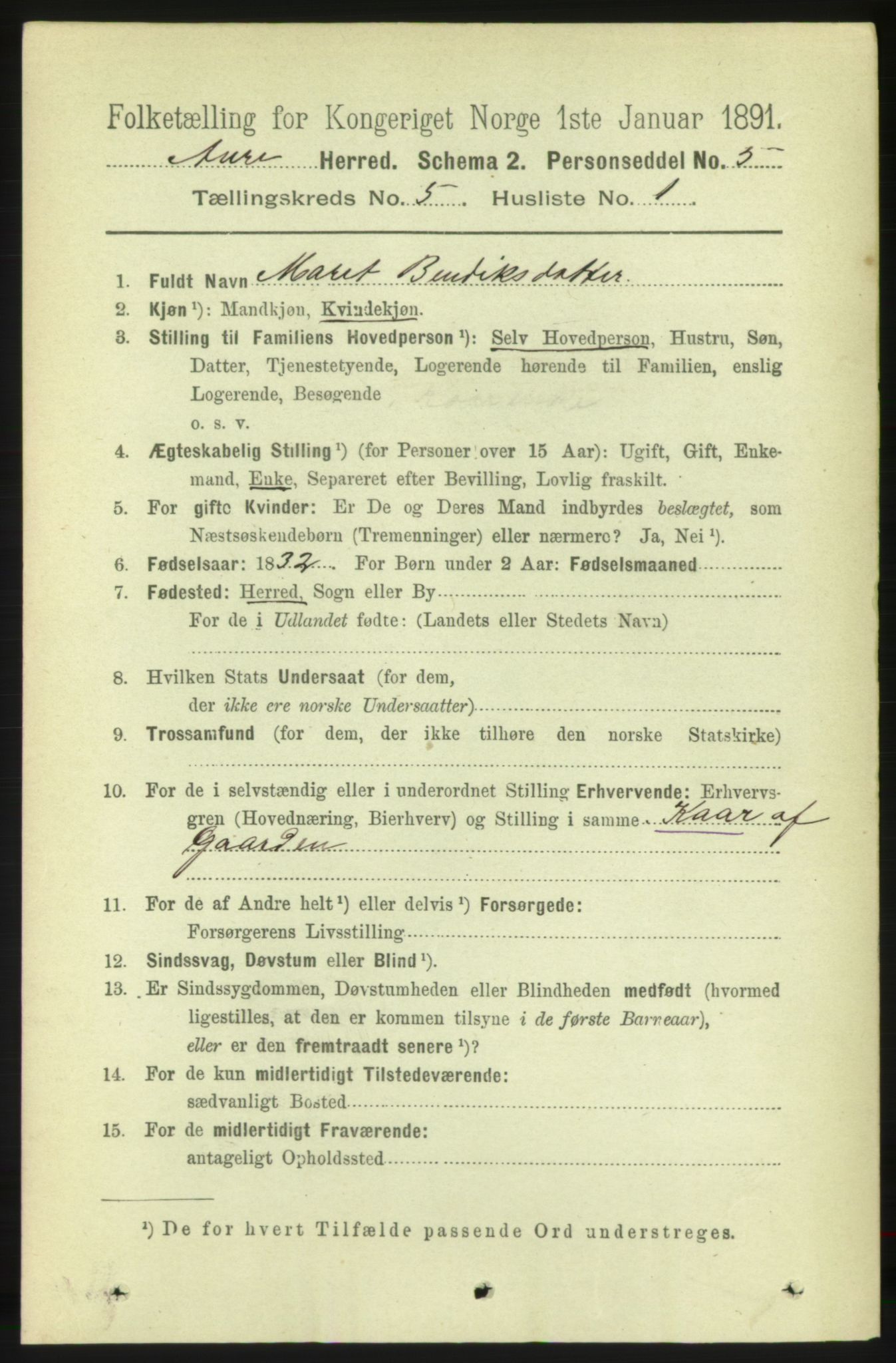 RA, 1891 census for 1569 Aure, 1891, p. 2713