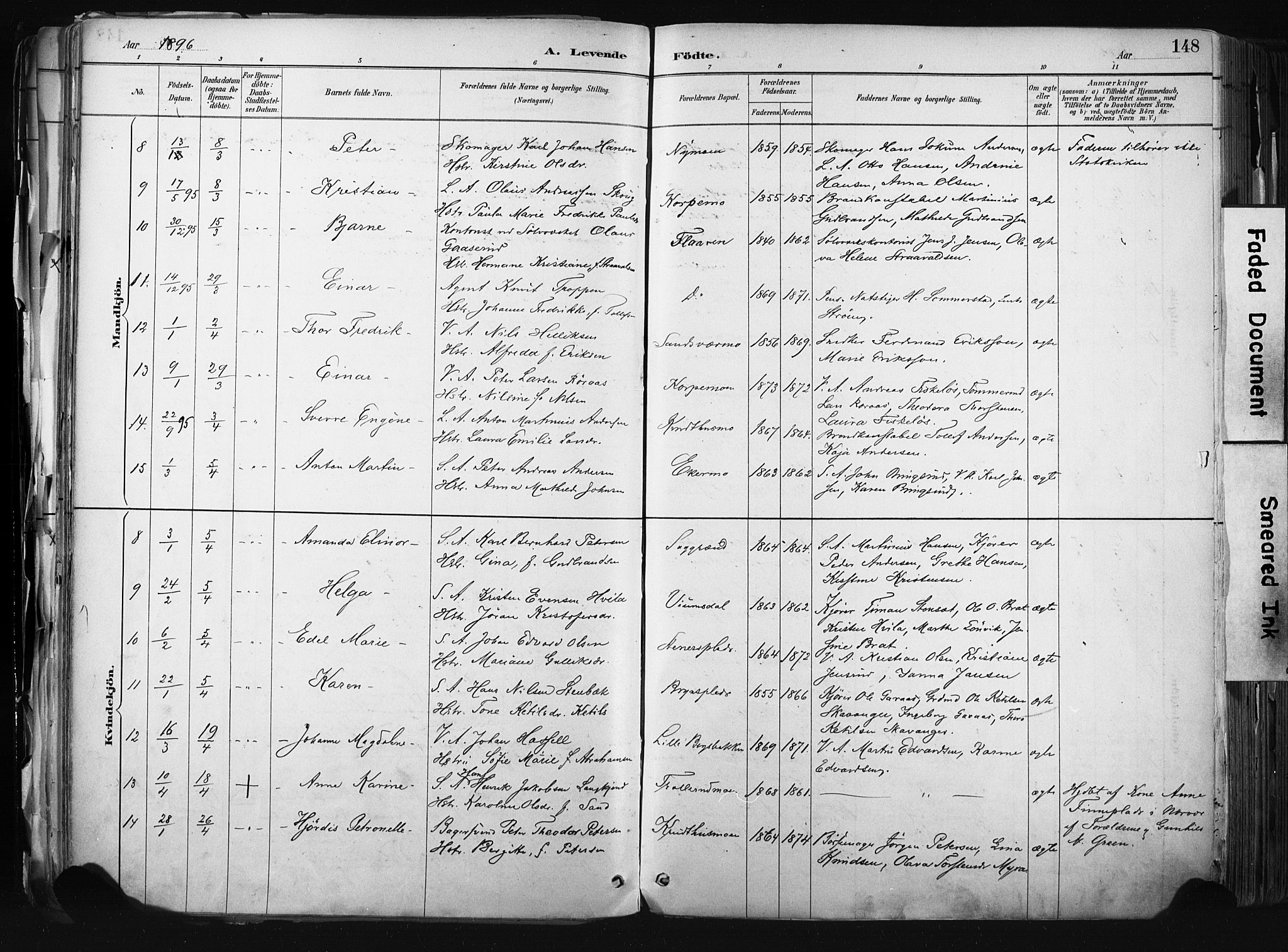 Kongsberg kirkebøker, AV/SAKO-A-22/F/Fb/L0002: Parish register (official) no. II 2, 1886-1896, p. 148