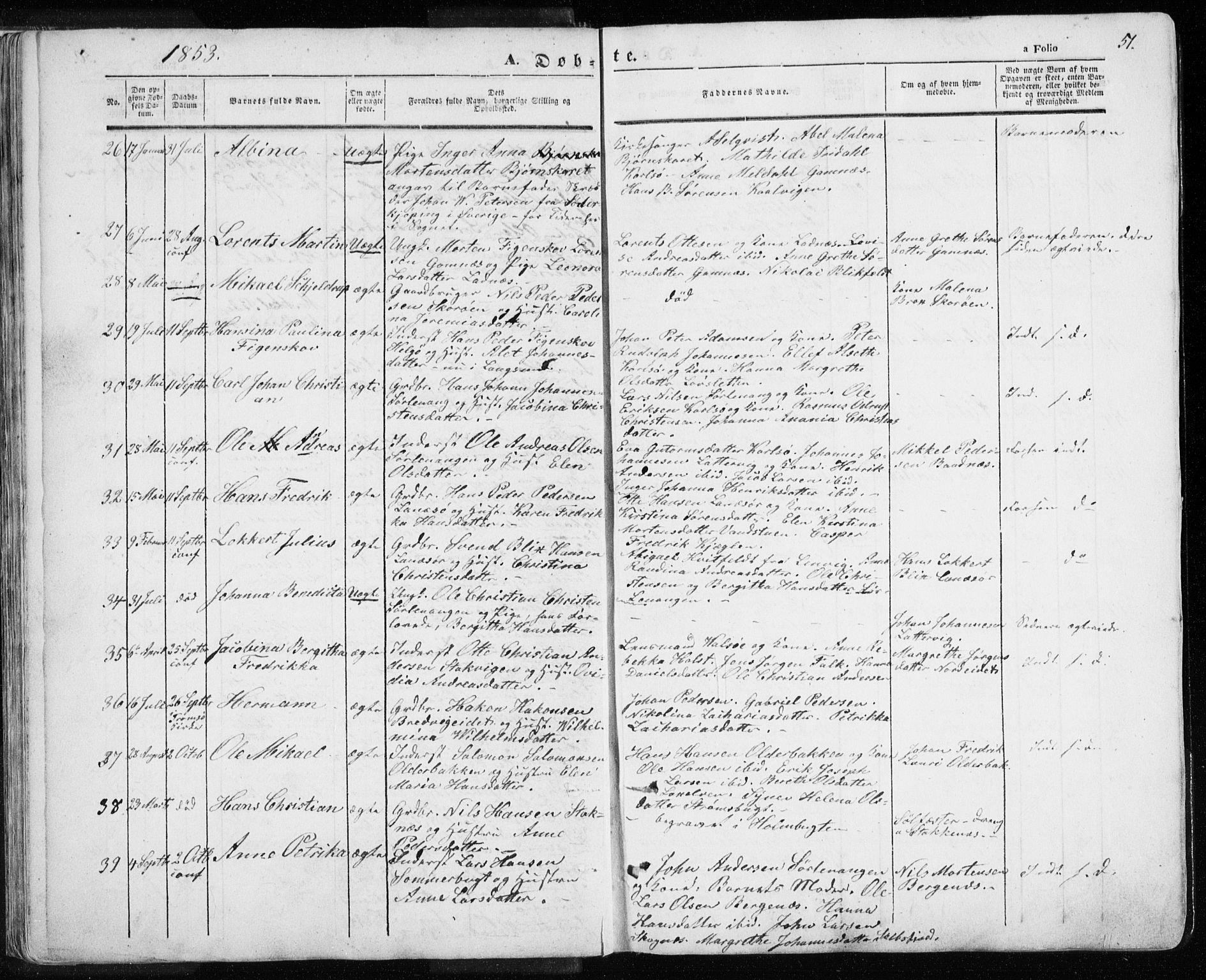 Karlsøy sokneprestembete, SATØ/S-1299/H/Ha/Haa/L0003kirke: Parish register (official) no. 3, 1843-1860, p. 51