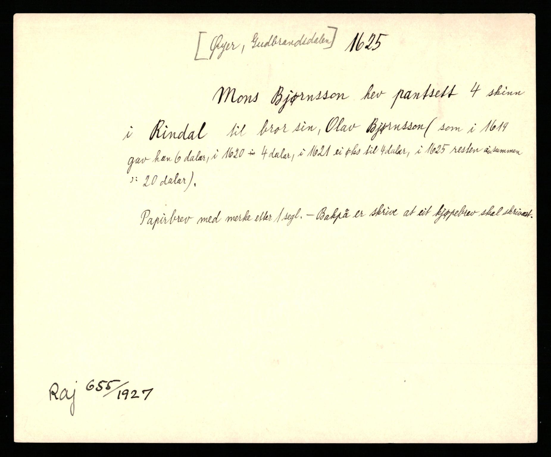 Riksarkivets diplomsamling, AV/RA-EA-5965/F35/F35b/L0007: Riksarkivets diplomer, seddelregister, 1625-1634, p. 65