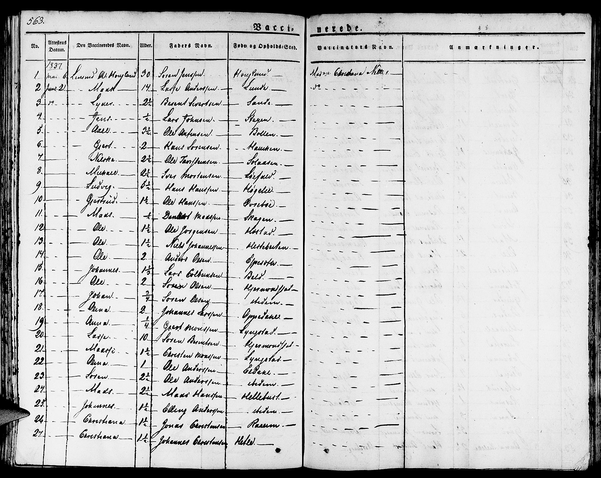 Gaular sokneprestembete, AV/SAB-A-80001/H/Haa: Parish register (official) no. A 3, 1821-1840, p. 563