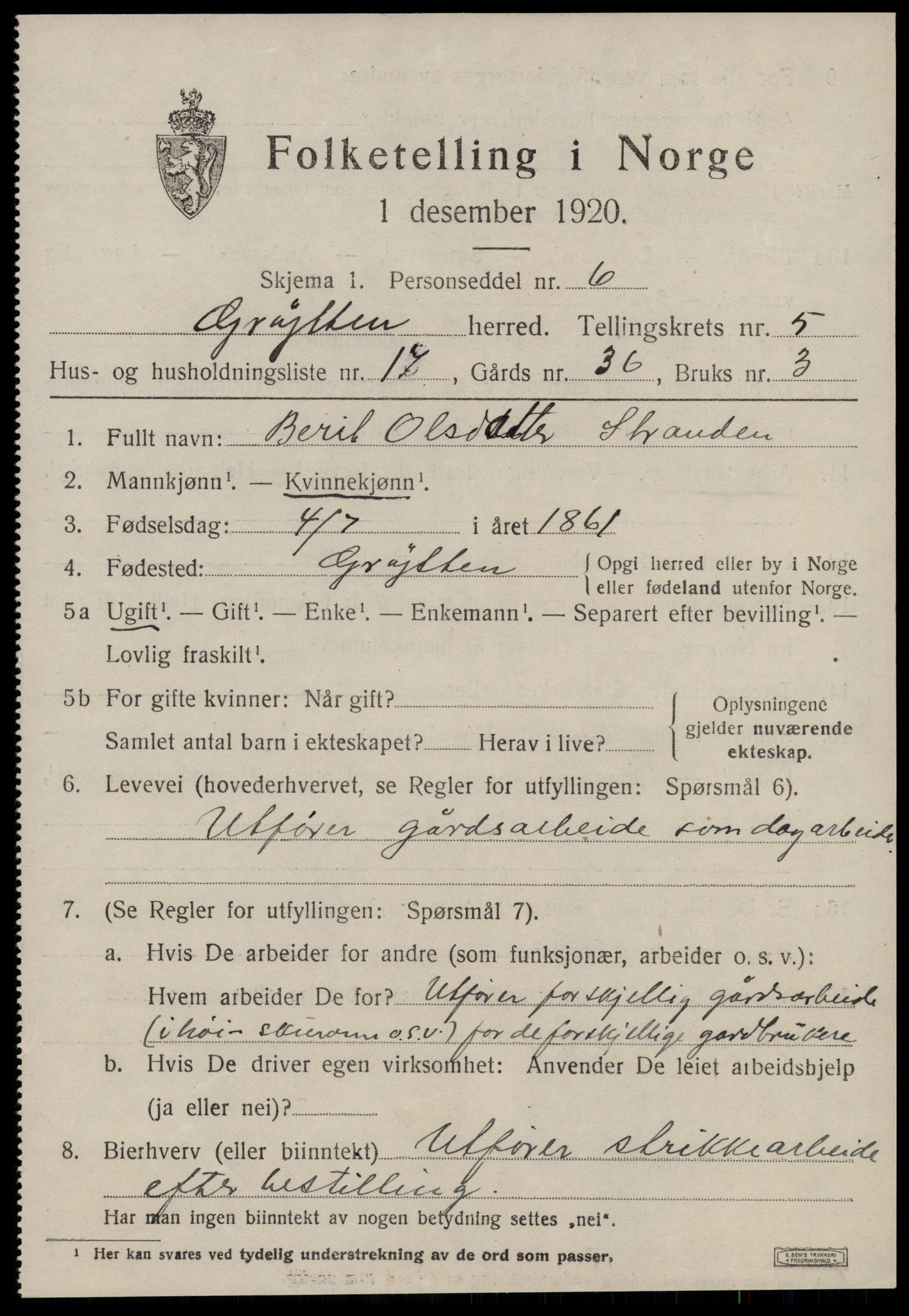 SAT, 1920 census for Grytten, 1920, p. 4148