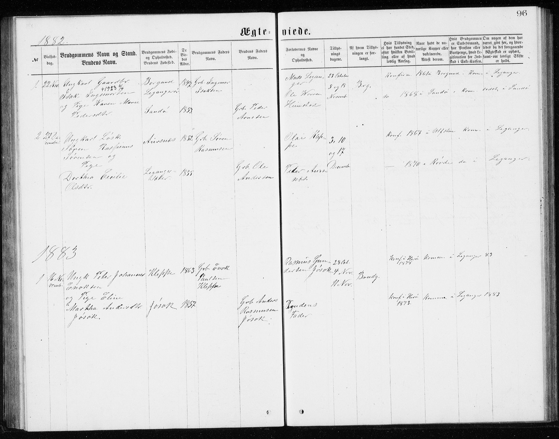 Ministerialprotokoller, klokkerbøker og fødselsregistre - Møre og Romsdal, SAT/A-1454/508/L0097: Parish register (copy) no. 508C01, 1873-1897, p. 96