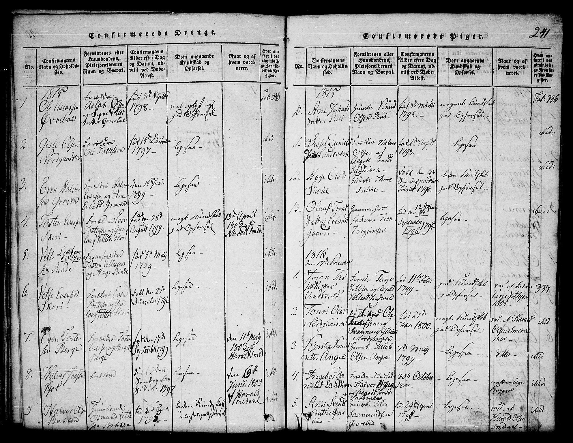 Seljord kirkebøker, AV/SAKO-A-20/F/Fc/L0001: Parish register (official) no. III 1, 1815-1831, p. 241