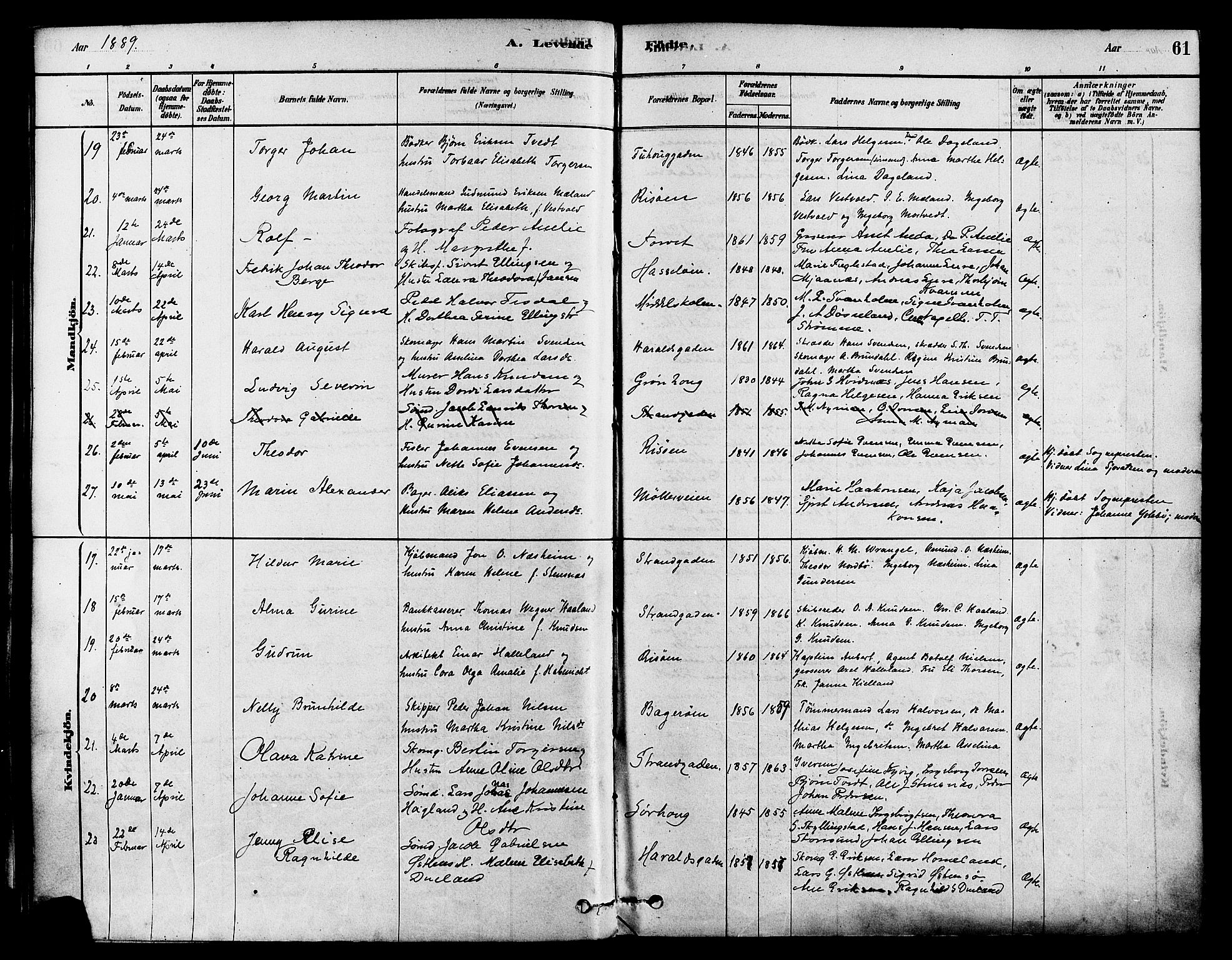 Haugesund sokneprestkontor, SAST/A -101863/H/Ha/Haa/L0003: Parish register (official) no. A 3, 1885-1890, p. 61