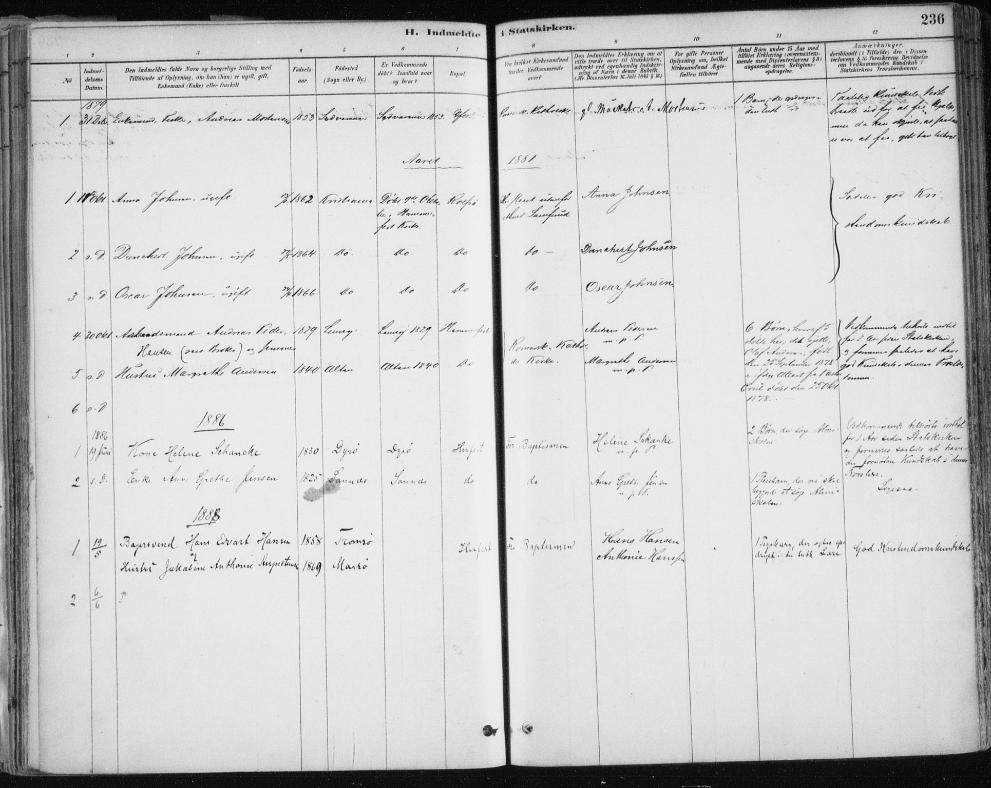 Hammerfest sokneprestkontor, AV/SATØ-S-1347/H/Ha/L0008.kirke: Parish register (official) no. 8, 1878-1889, p. 236