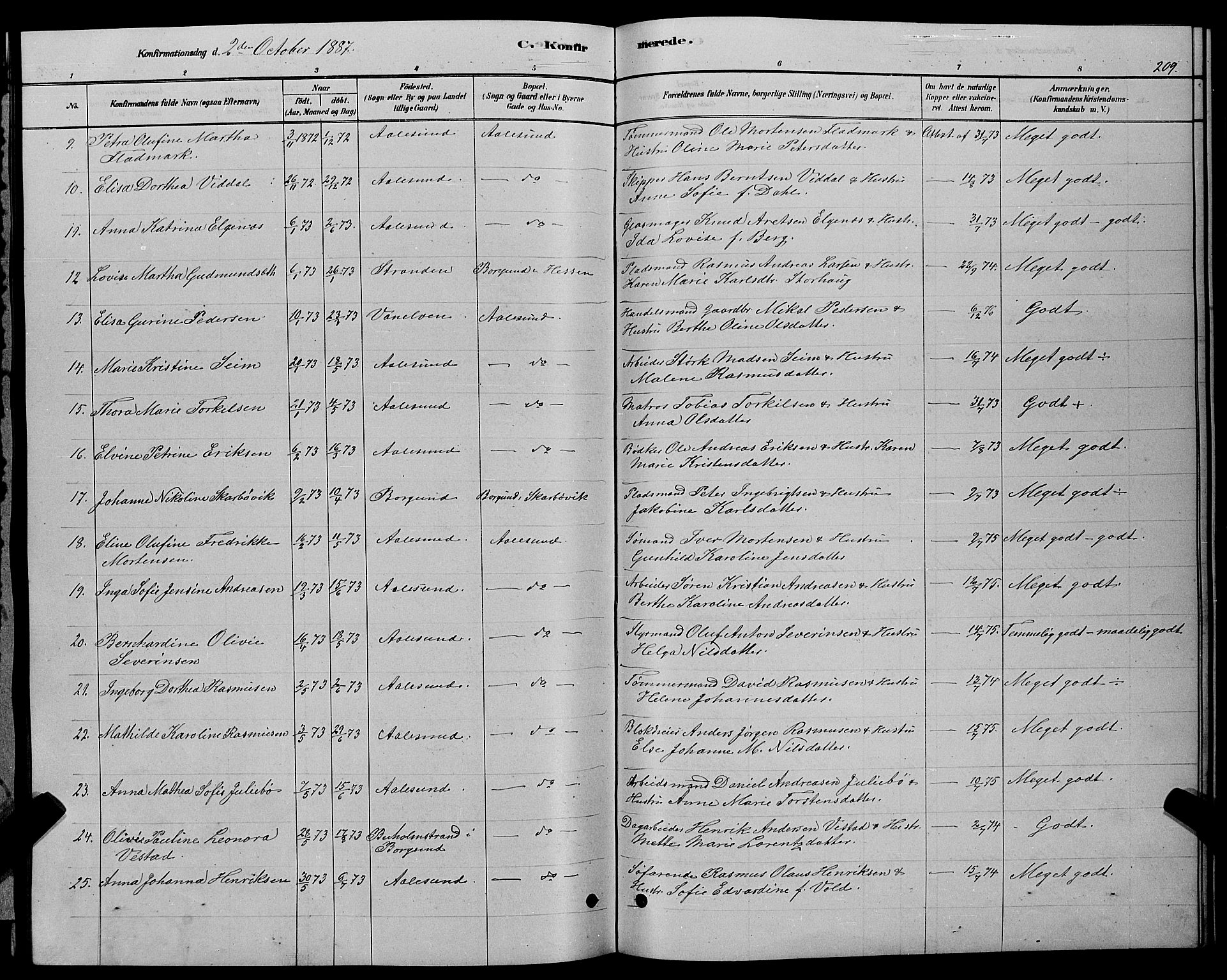 Ministerialprotokoller, klokkerbøker og fødselsregistre - Møre og Romsdal, SAT/A-1454/529/L0466: Parish register (copy) no. 529C03, 1878-1888, p. 209