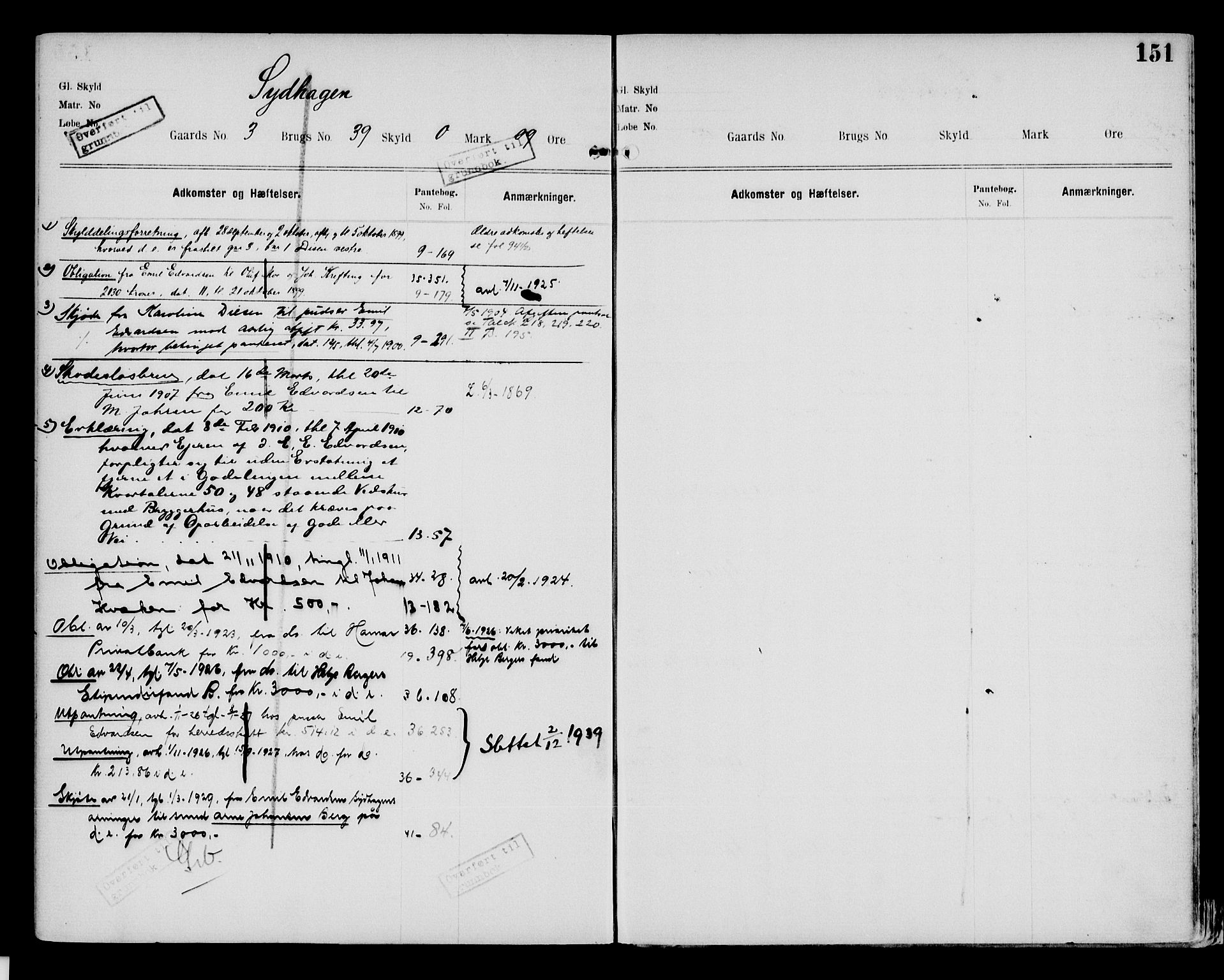 Nord-Hedmark sorenskriveri, SAH/TING-012/H/Ha/Had/Hade/L0002: Mortgage register no. 4.2, 1893-1940, p. 151