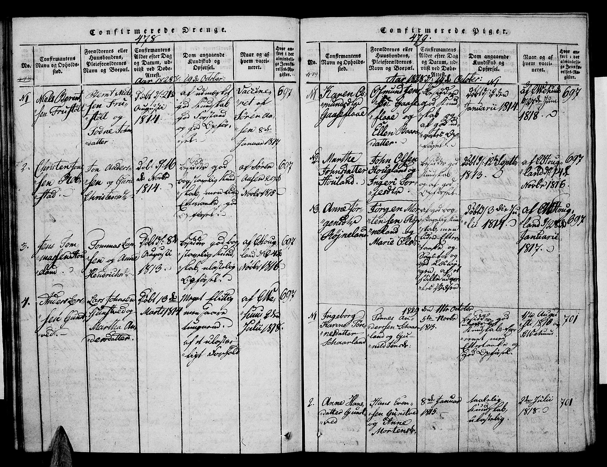 Vennesla sokneprestkontor, SAK/1111-0045/Fa/Faa/L0003: Parish register (official) no. A 3, 1820-1834, p. 478-479