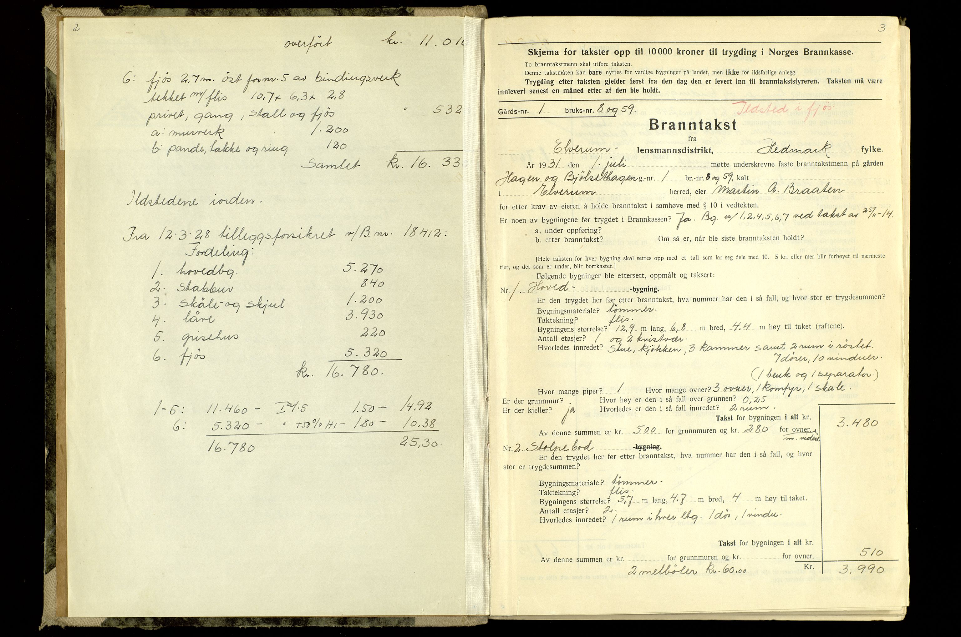 Norges Brannkasse, Elverum, AV/SAH-NBRANE-020/F/L0001: Branntakstprotokoll, 1880-1940, p. 2-3