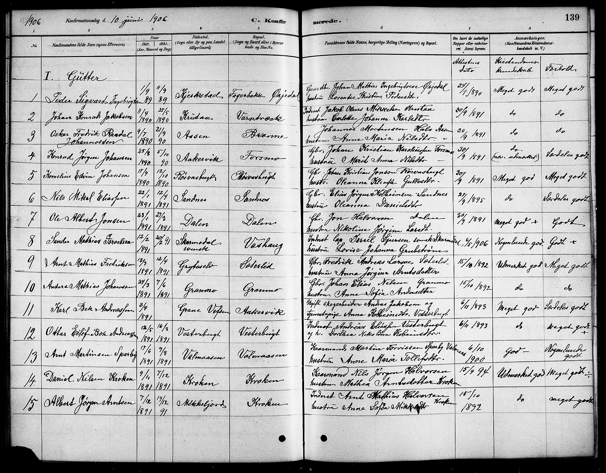 Ministerialprotokoller, klokkerbøker og fødselsregistre - Nordland, SAT/A-1459/823/L0330: Parish register (copy) no. 823C02, 1879-1916, p. 139