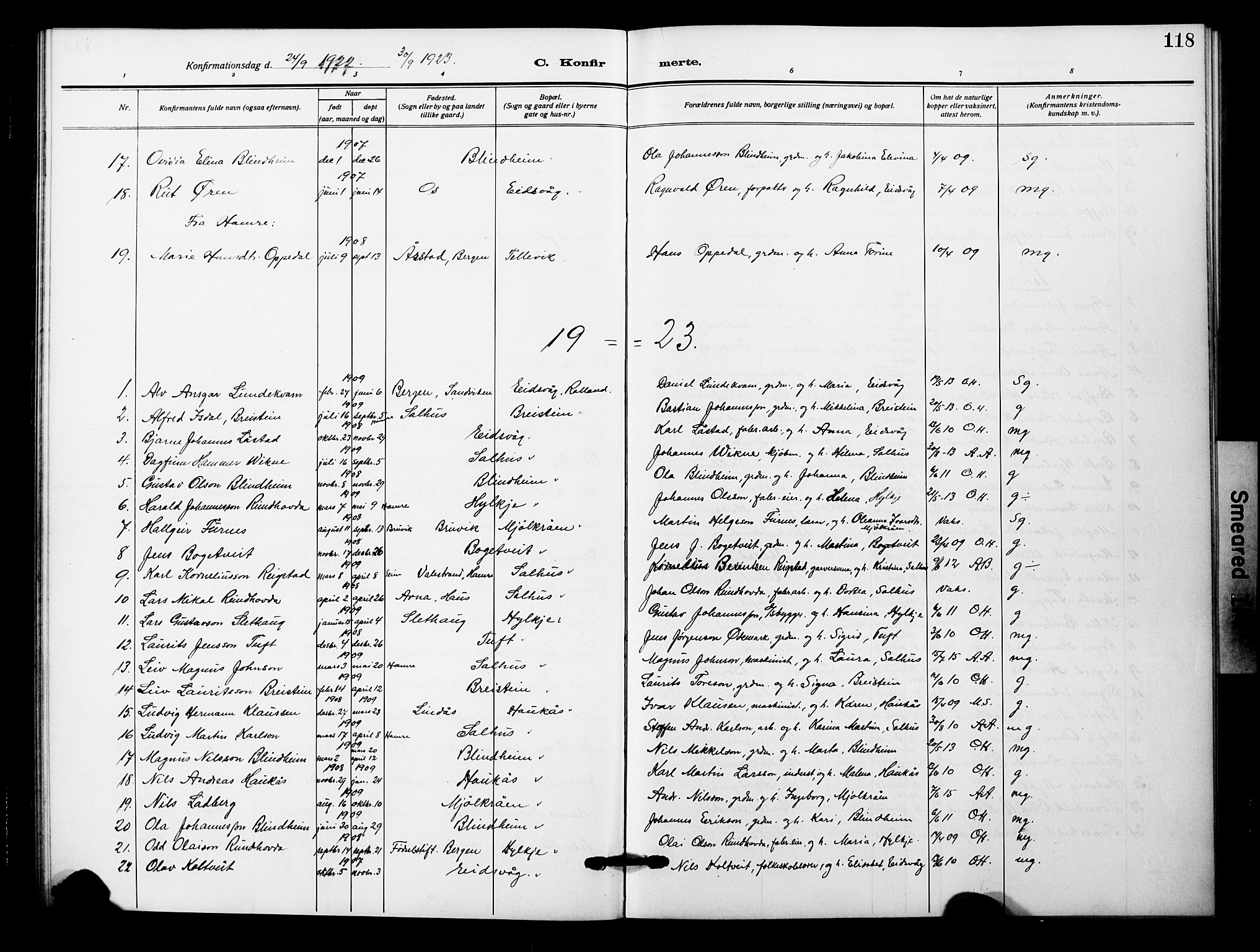 Åsane sokneprestembete, SAB/A-79401/H/Hab: Parish register (copy) no. A 4, 1915-1927, p. 118