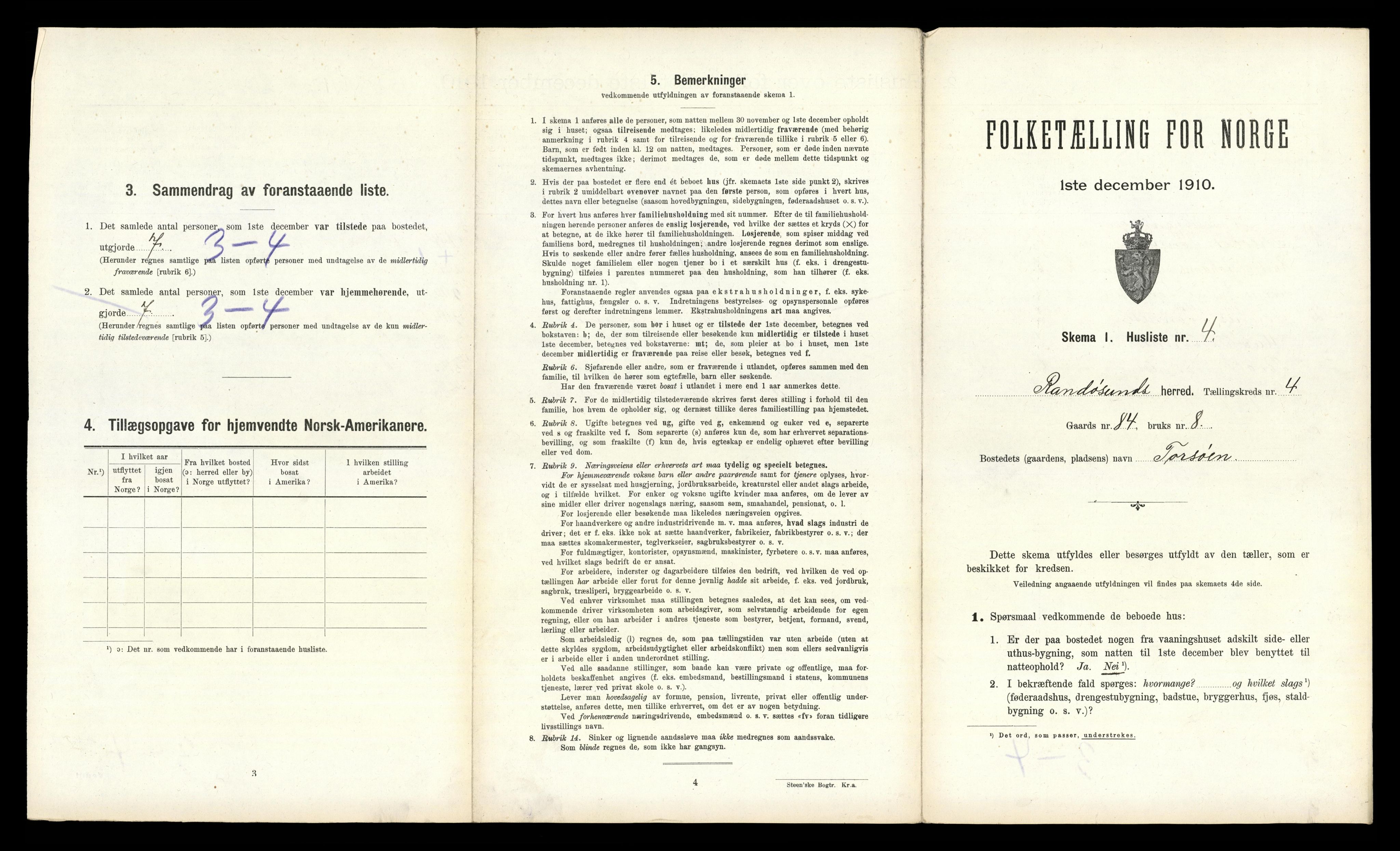 RA, 1910 census for Randesund, 1910, p. 284