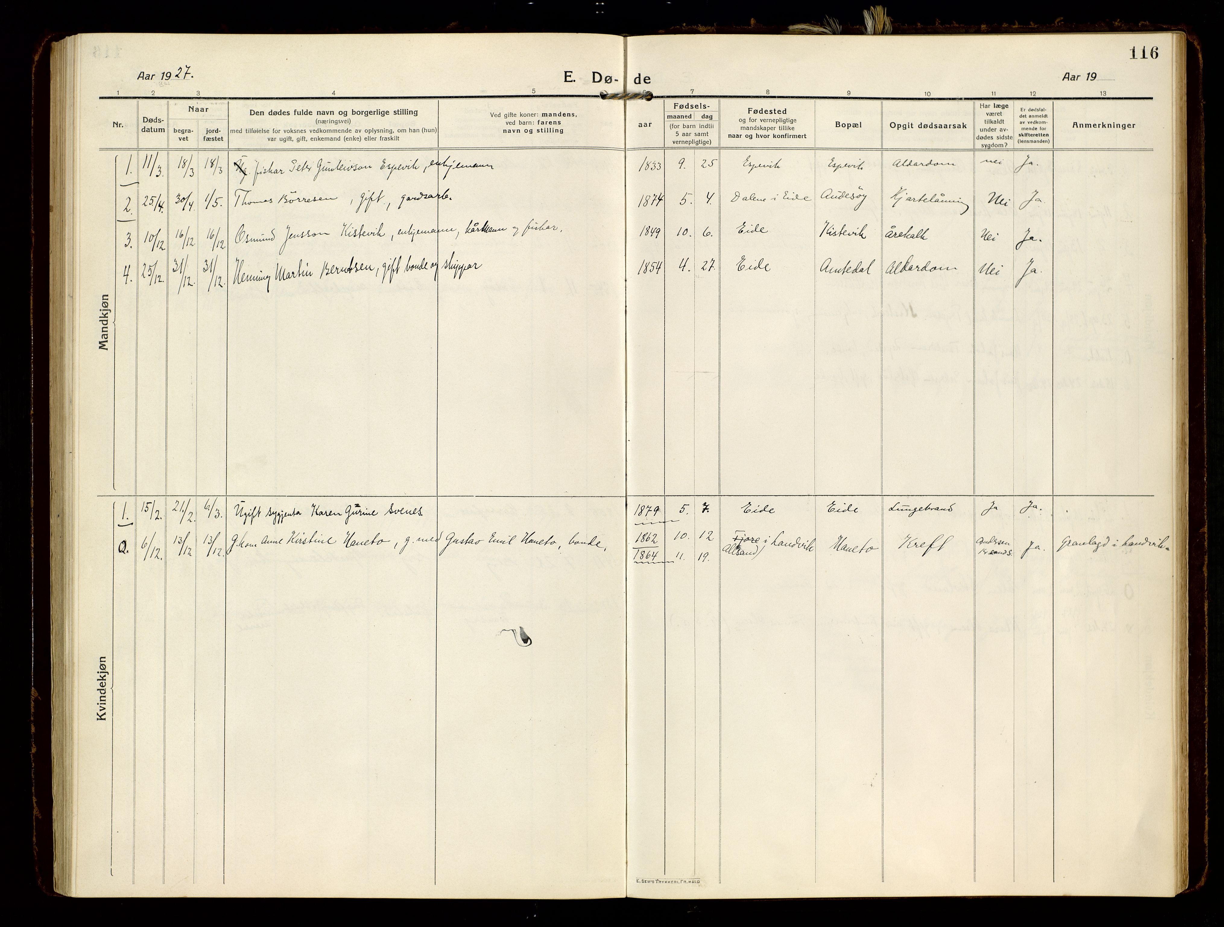 Hommedal sokneprestkontor, SAK/1111-0023/F/Fa/Faa/L0004: Parish register (official) no. A 4, 1916-1945, p. 116