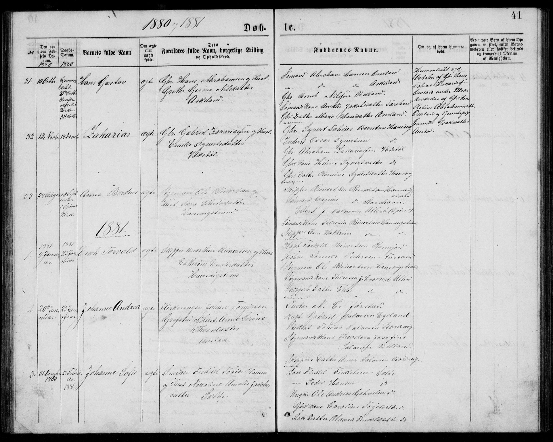 Lyngdal sokneprestkontor, AV/SAK-1111-0029/F/Fb/Fba/L0002: Parish register (copy) no. B 2, 1876-1886, p. 41