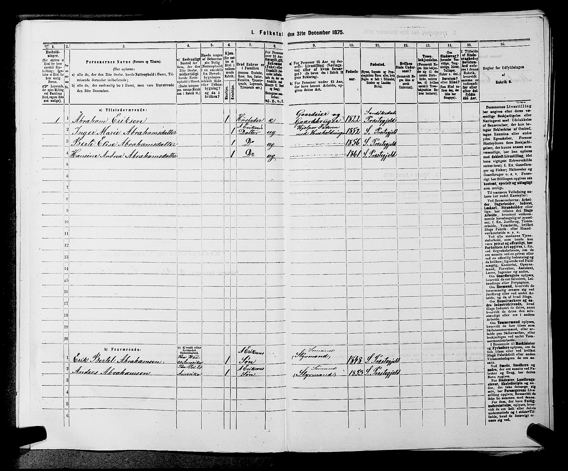 SAKO, 1875 census for 0816P Sannidal, 1875, p. 874