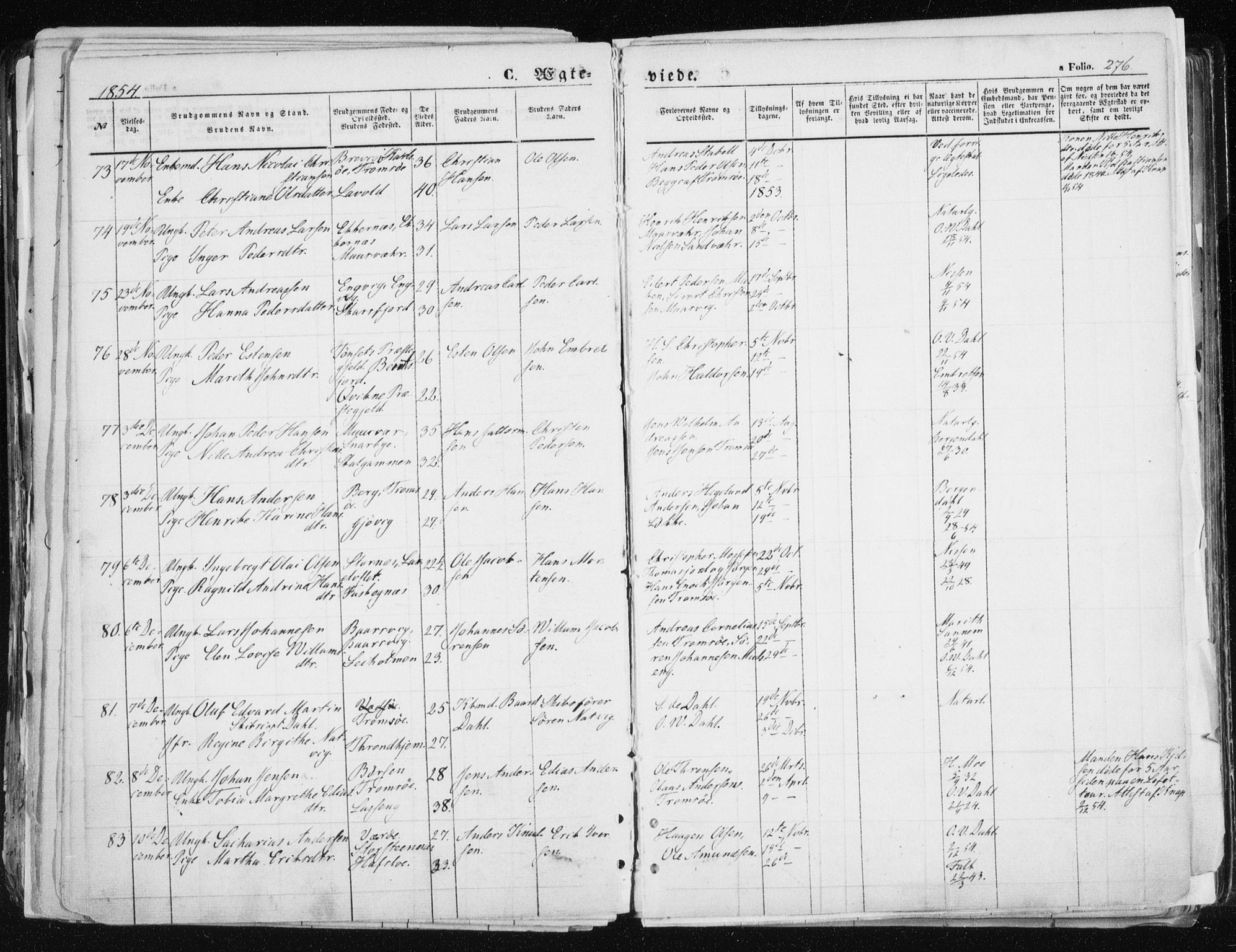 Tromsø sokneprestkontor/stiftsprosti/domprosti, SATØ/S-1343/G/Ga/L0010kirke: Parish register (official) no. 10, 1848-1855, p. 276