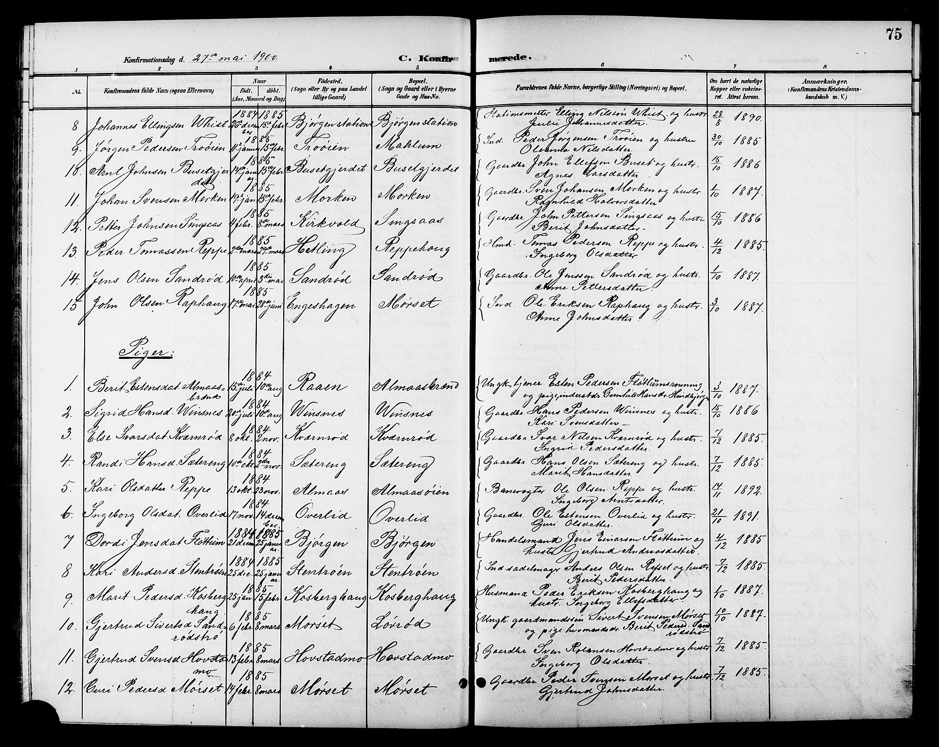 Ministerialprotokoller, klokkerbøker og fødselsregistre - Sør-Trøndelag, SAT/A-1456/688/L1029: Parish register (copy) no. 688C04, 1899-1915, p. 75