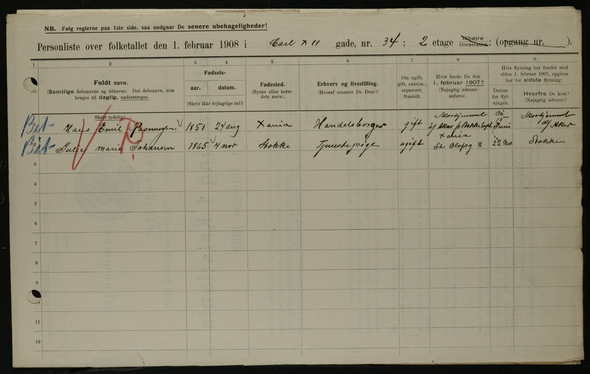 OBA, Municipal Census 1908 for Kristiania, 1908, p. 43533