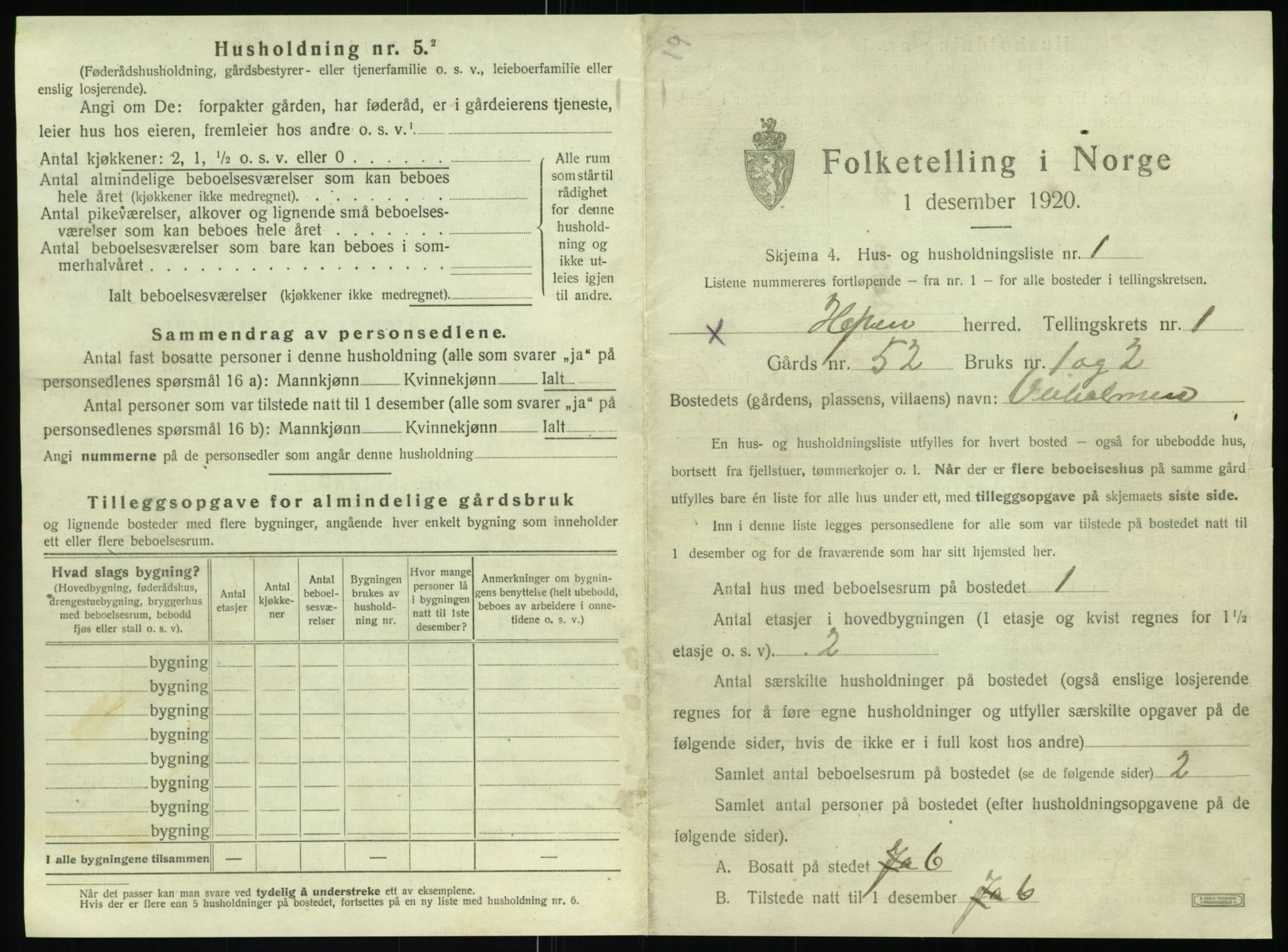 SAT, 1920 census for Hopen, 1920, p. 26