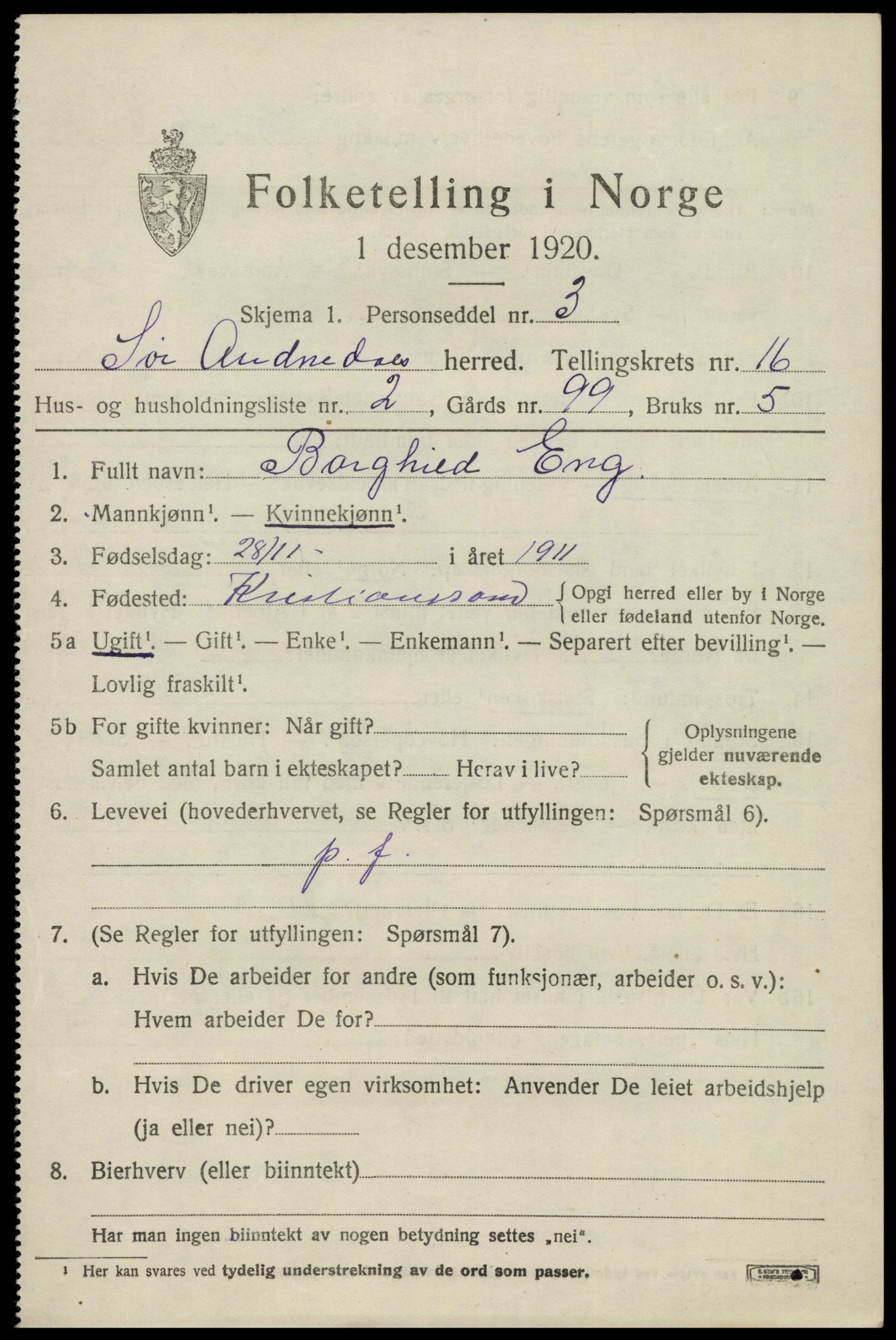 SAK, 1920 census for Sør-Audnedal, 1920, p. 5933